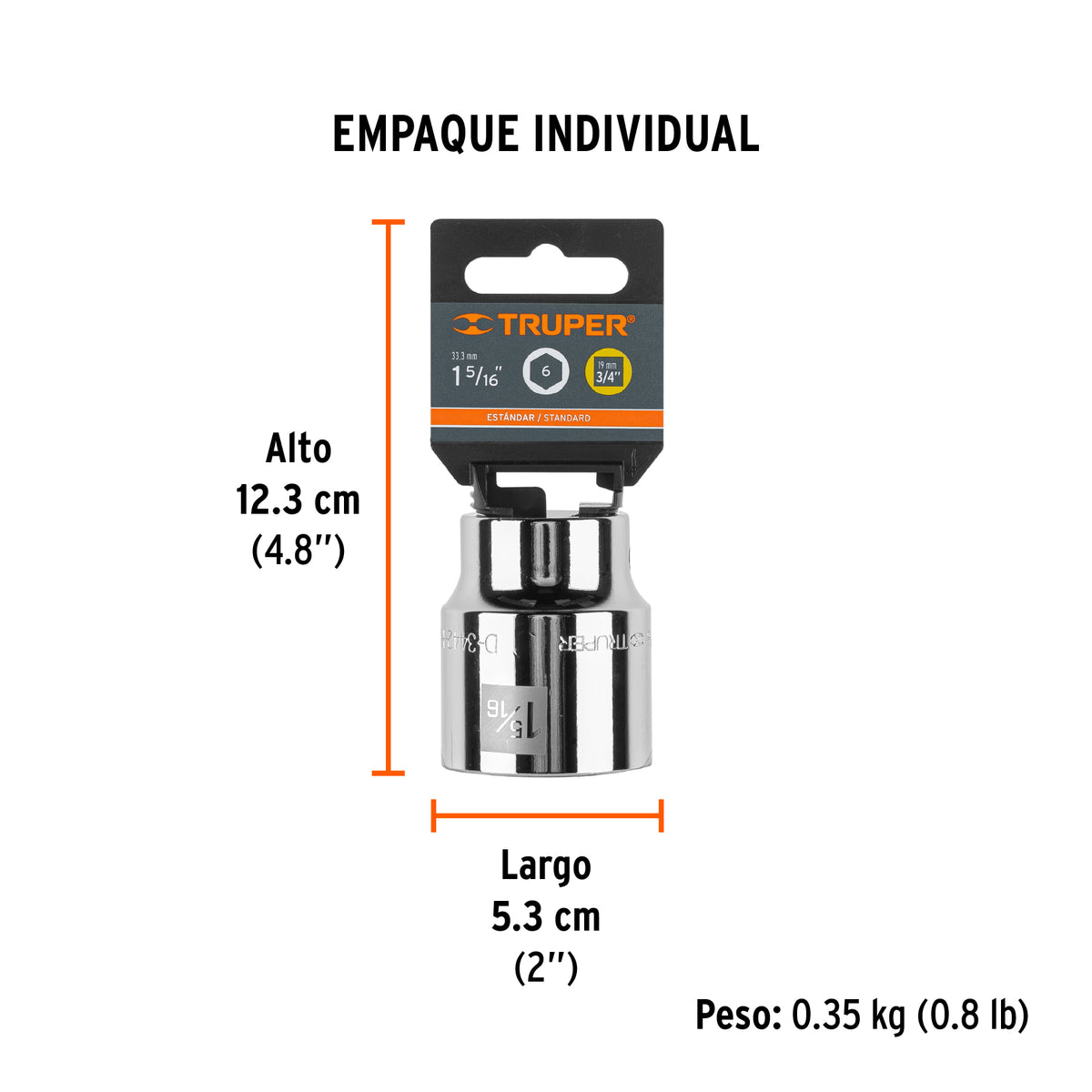 Dado de 6 puntas, cuadro 3/4" de 1-5/16"