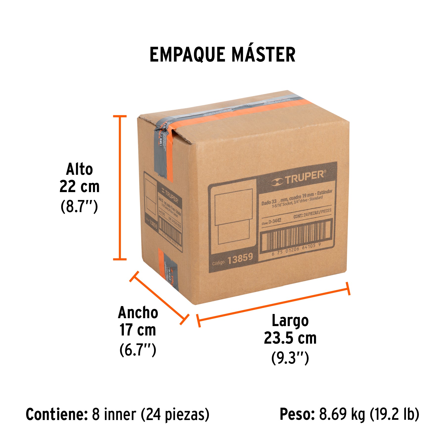 Dado de 12 puntas, cuadro 3/4" de 1-5/16"