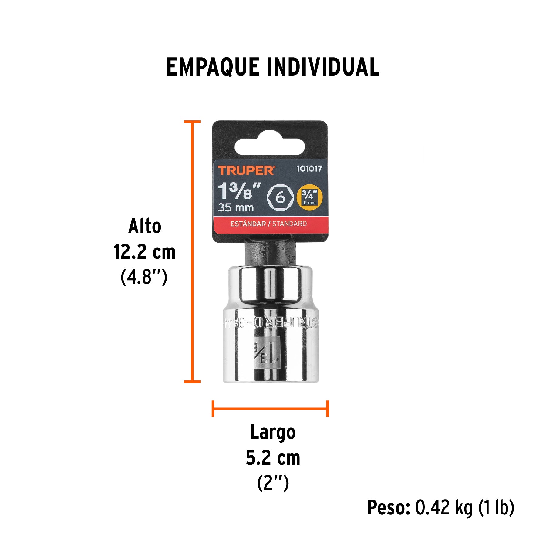 Dado de 1-3/8', 6 puntas, cuadro 3/4', Truper