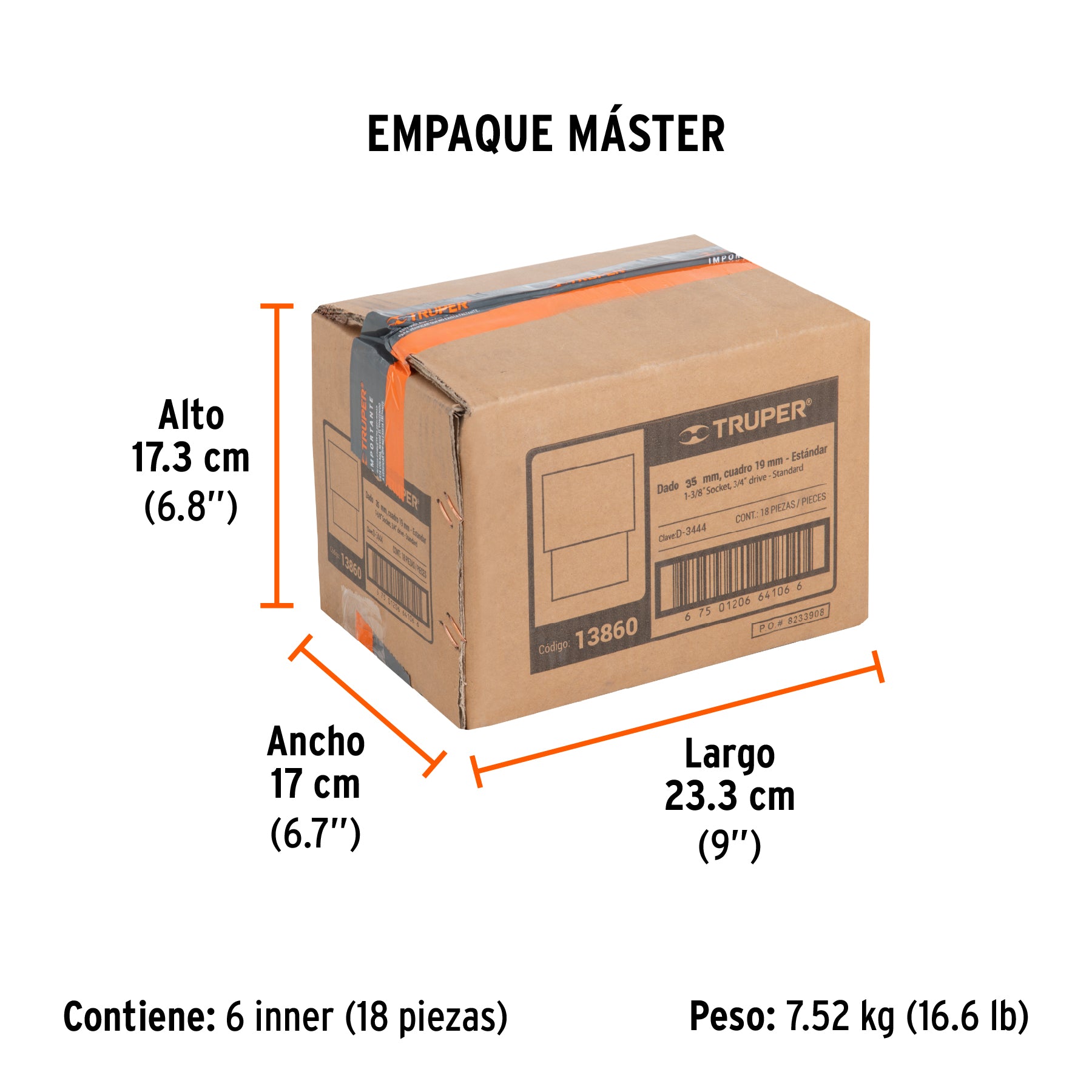 Dado de 12 puntas, cuadro 3/4" de 1-3/8"