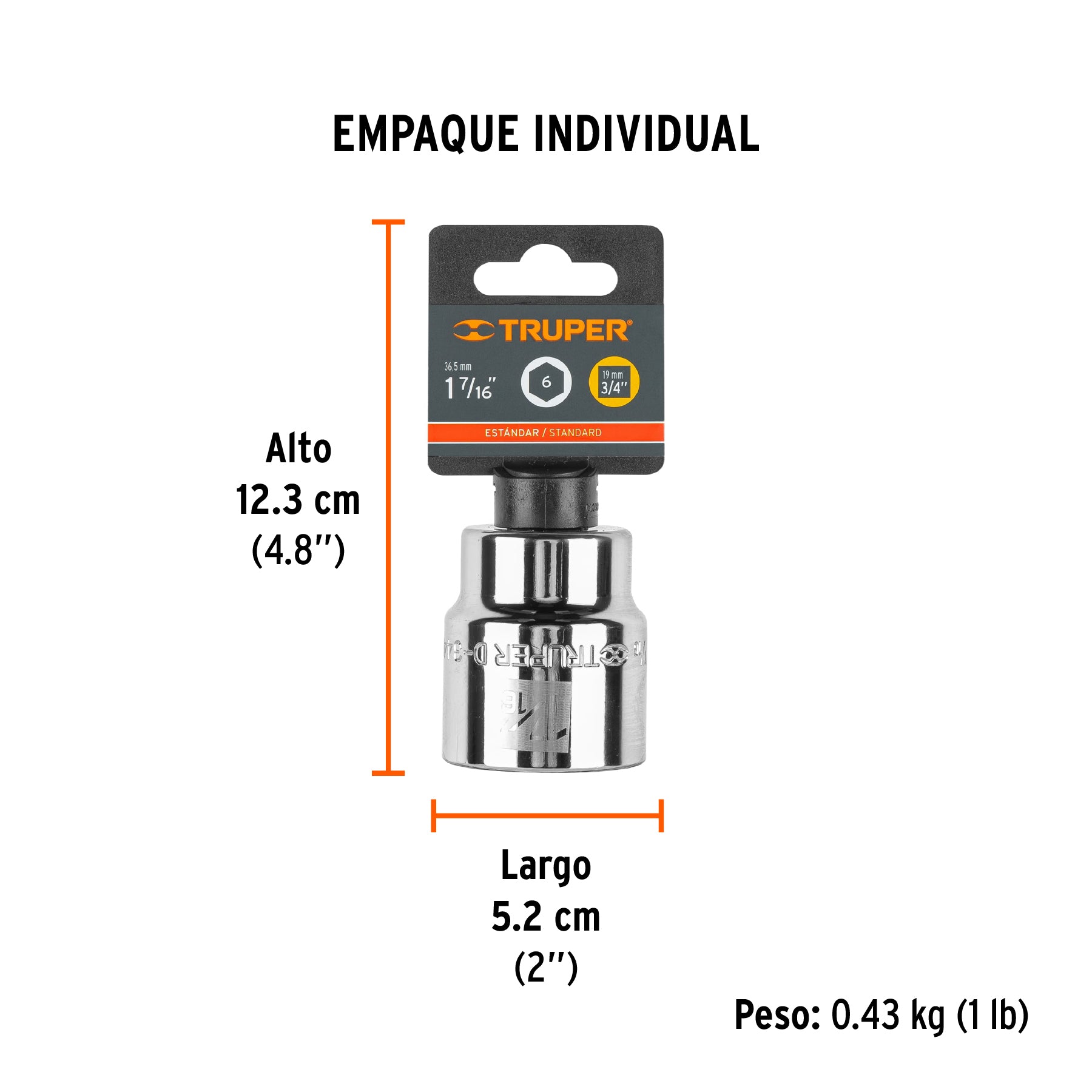 Dado de 6 puntas, cuadro 3/4" de 1-7/16"