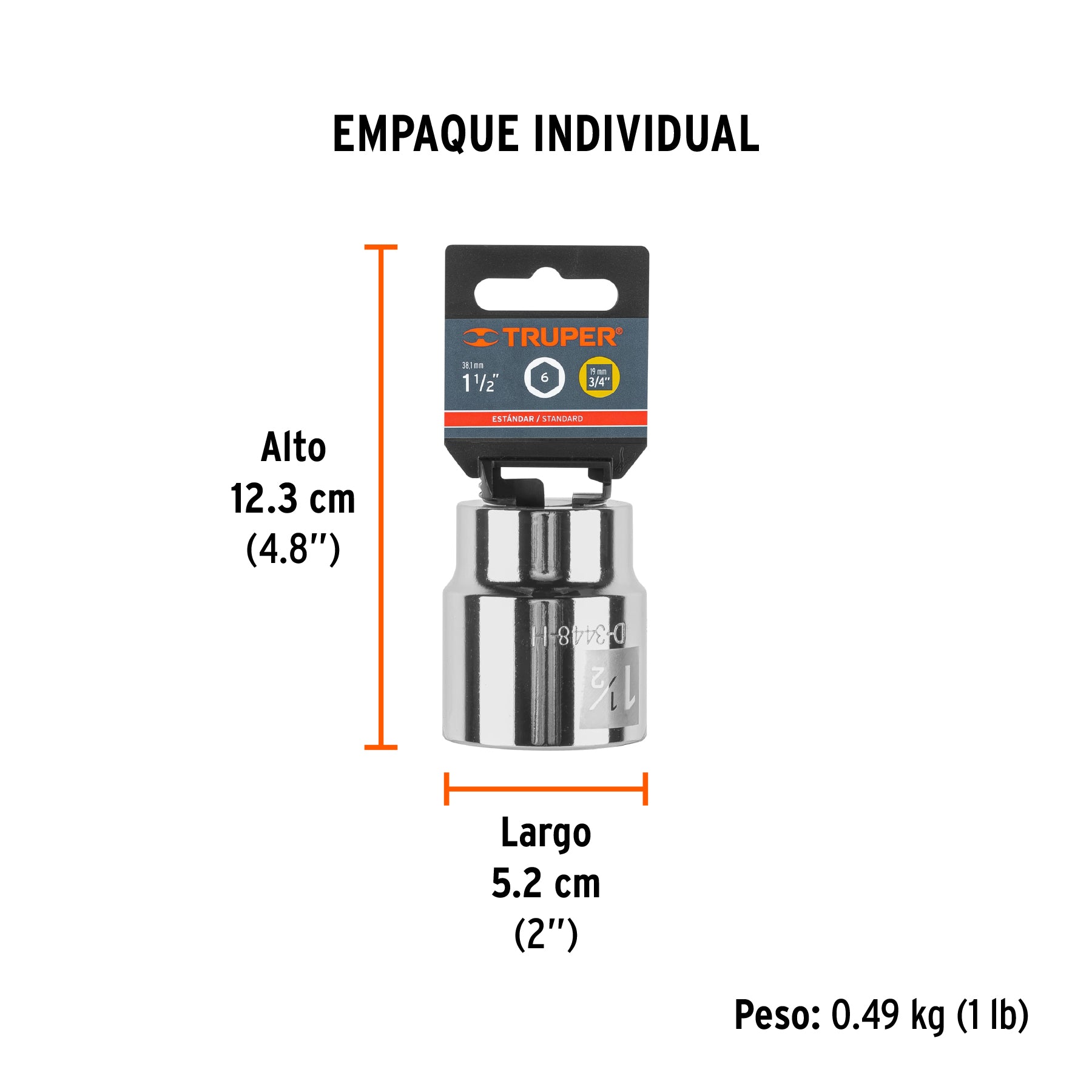 Dado de 6 puntas, cuadro 3/4" de 1-1/2"