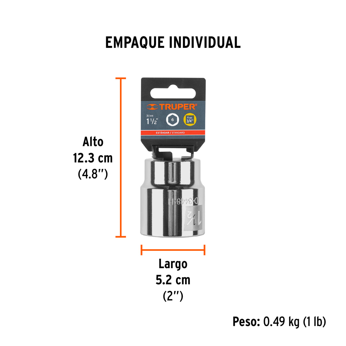 Dado de 6 puntas, cuadro 3/4" de 1-1/2"