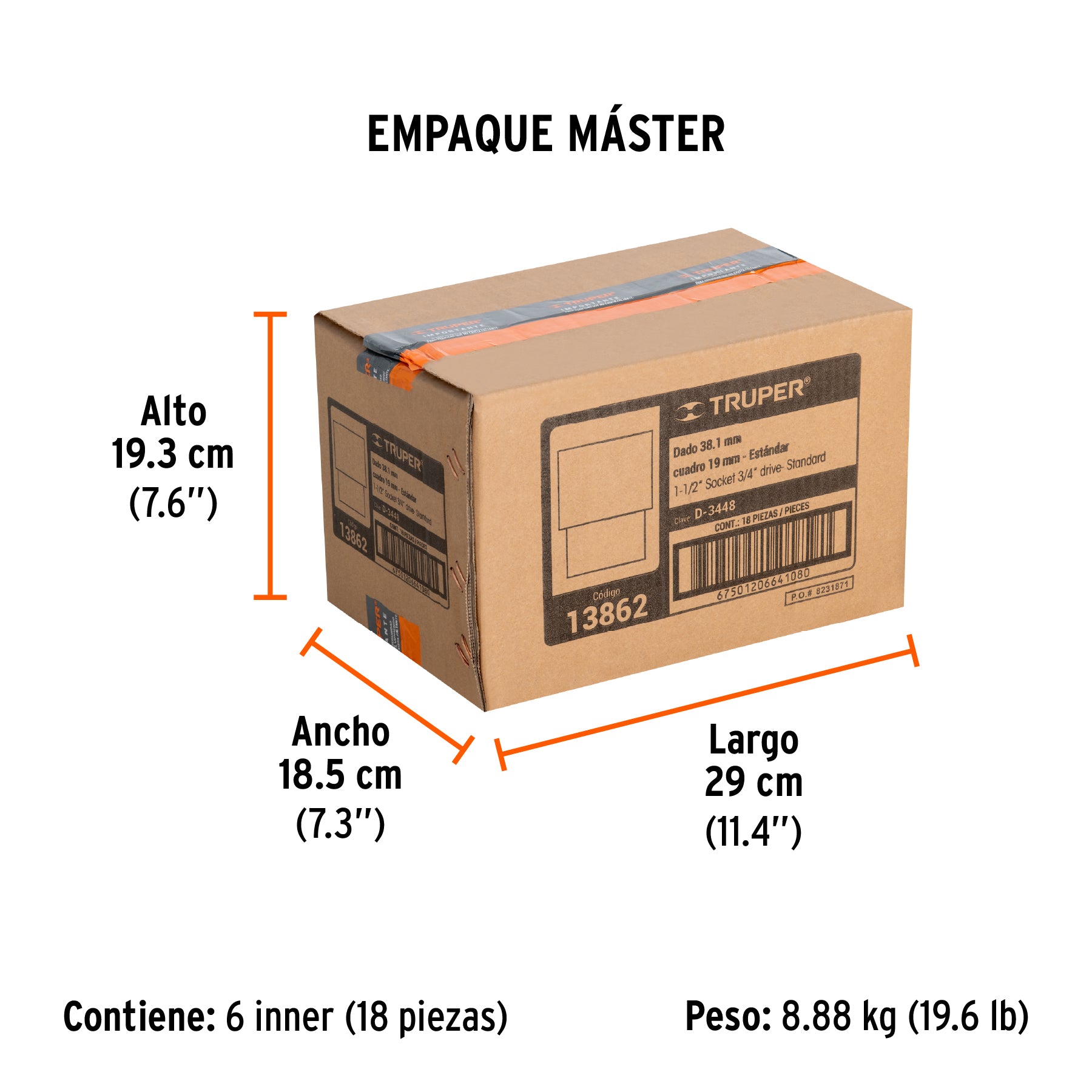 Dado de 12 puntas, cuadro 3/4" de 1-1/2"