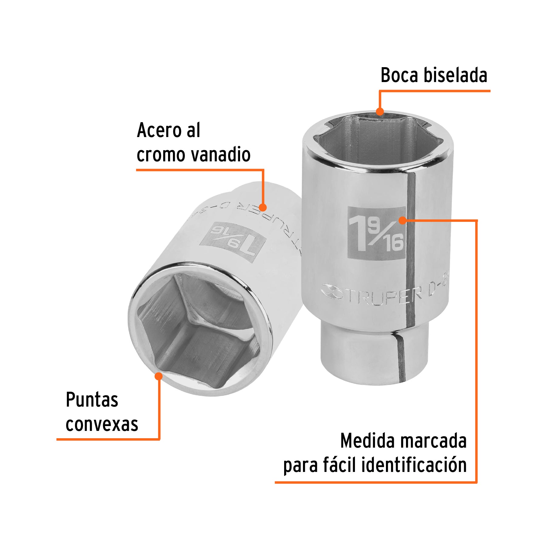 Dado de 6 puntas, largo, cuadro 3/4" de 1-9/16"