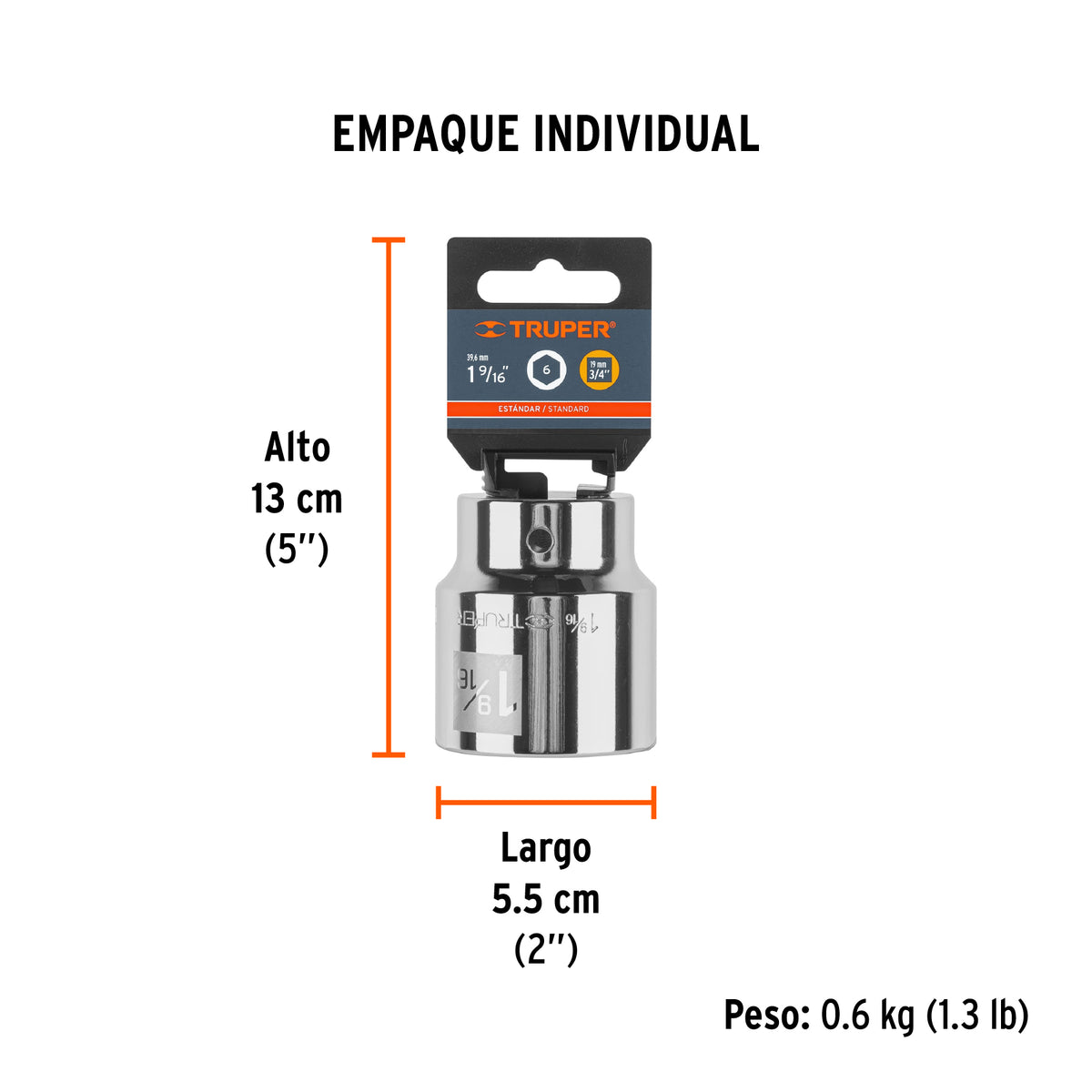 Dado de 6 puntas, cuadro 3/4" de 1-9/16"