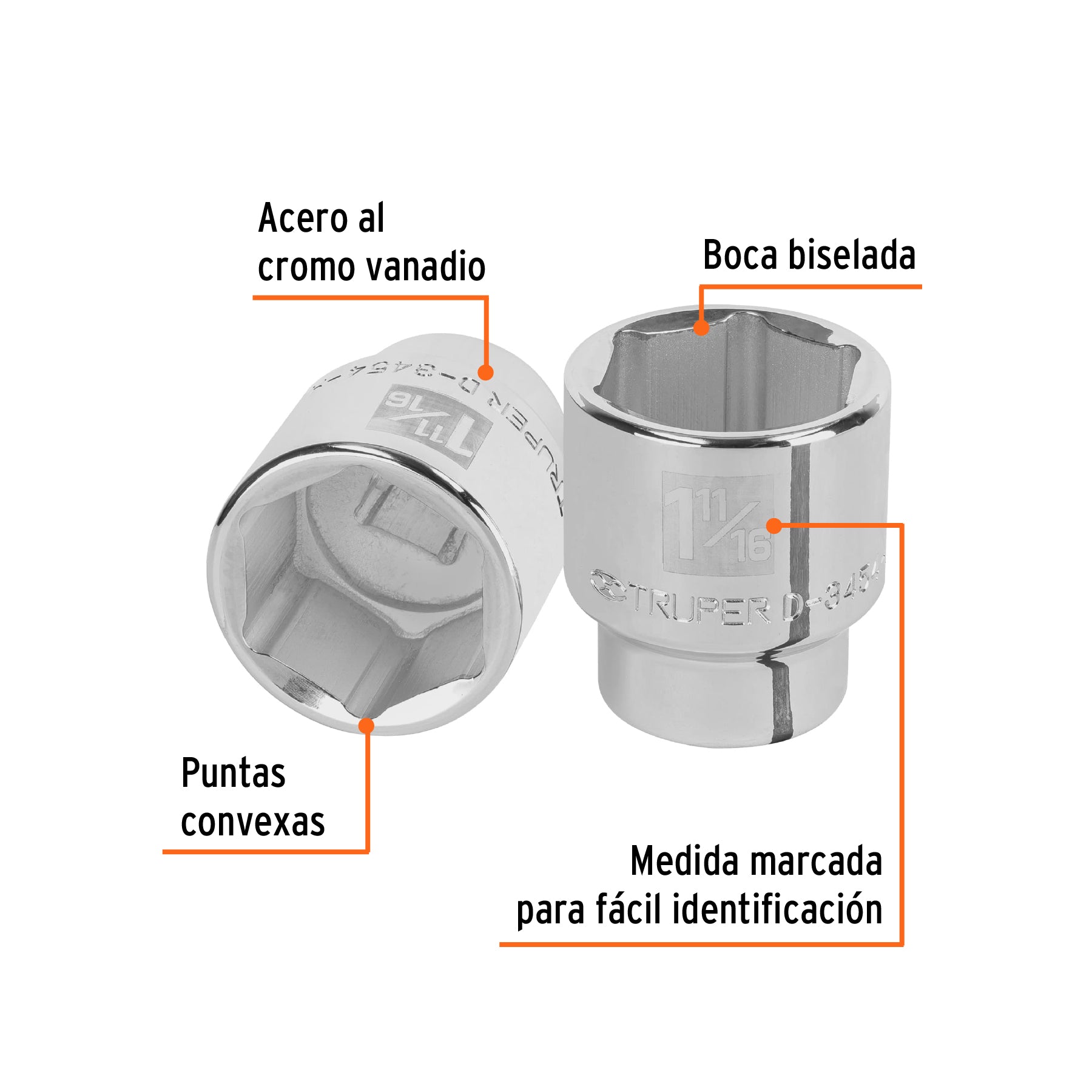 Dado de 6 puntas, cuadro 3/4" de 1-11/16"
