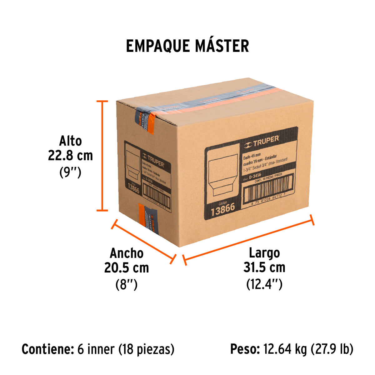 Dado de 12 puntas, cuadro 3/4" de 1-3/4"