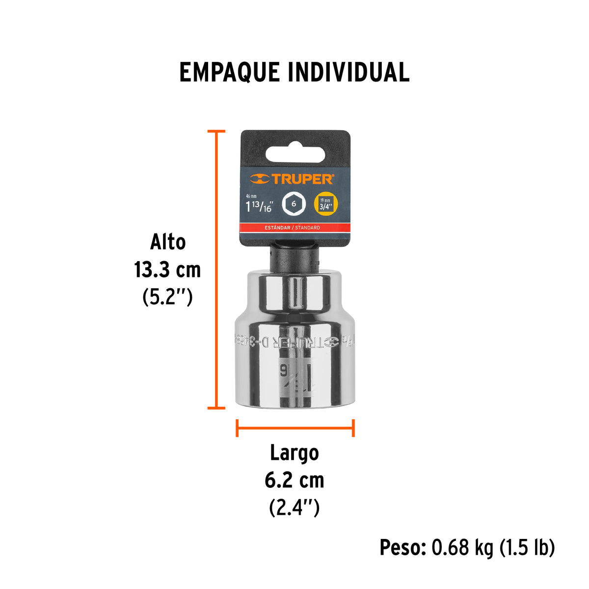 Dado de 6 puntas, cuadro 3/4" de 1-13/16"