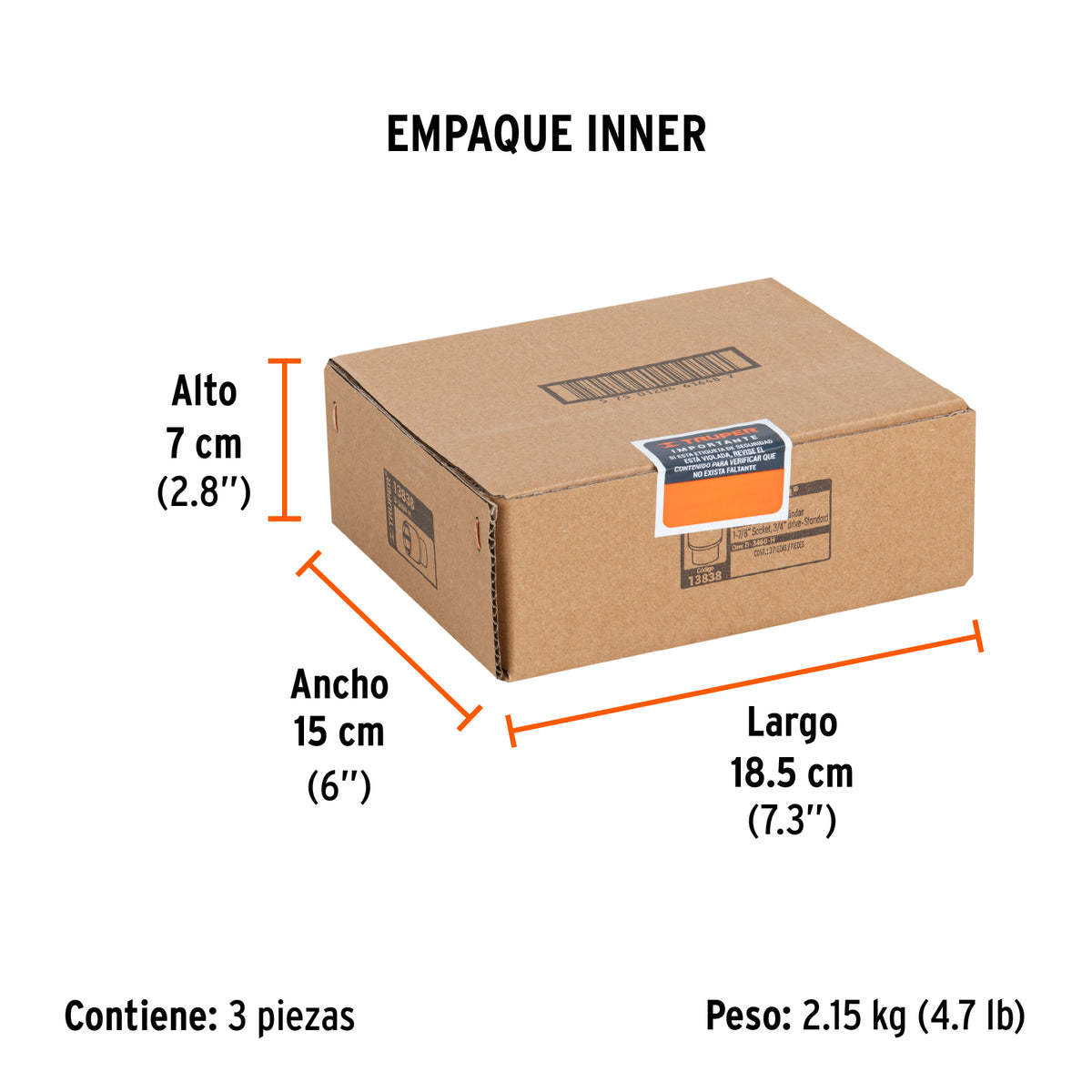 Dado de 6 puntas, cuadro 3/4" de 1-7/8"