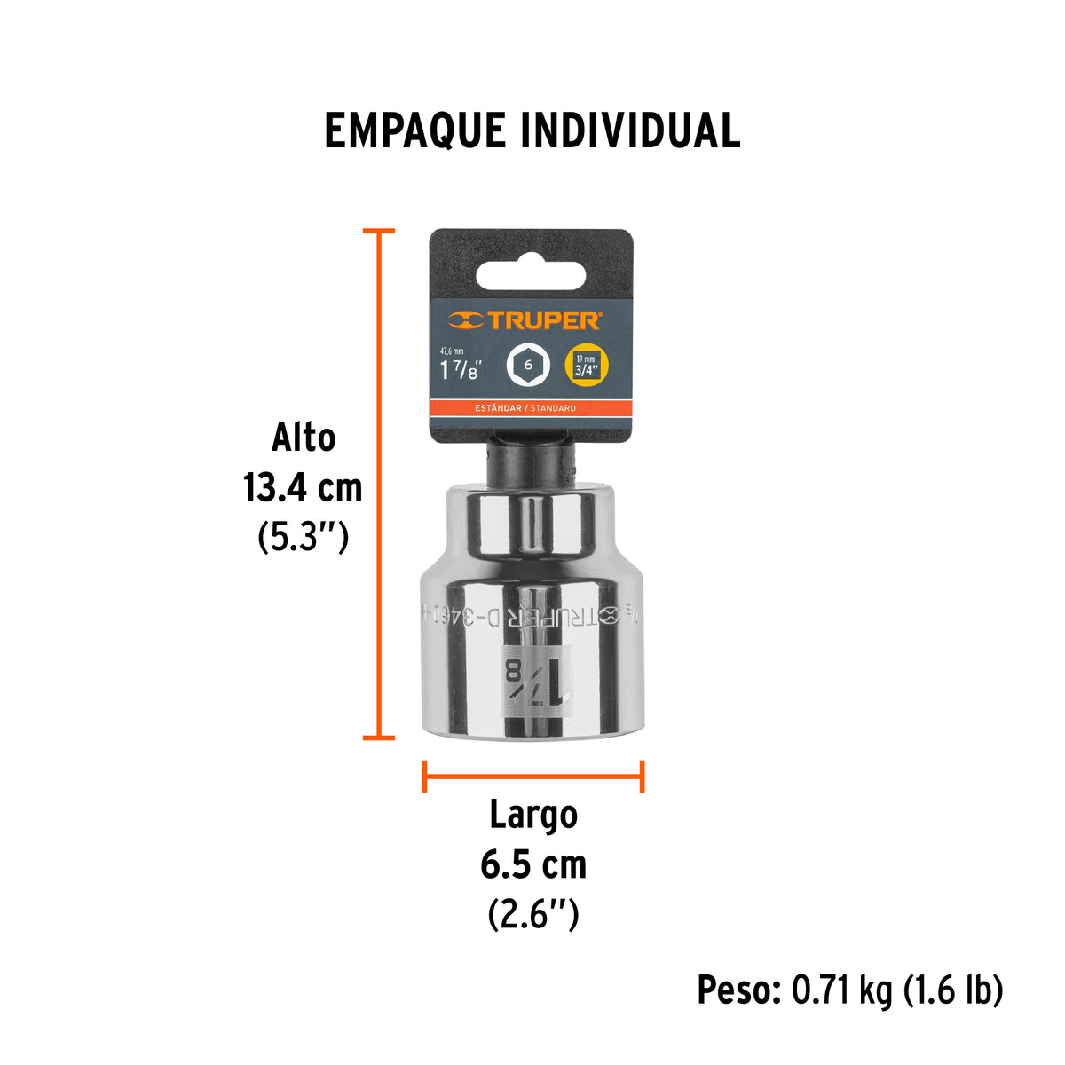 Dado de 6 puntas, cuadro 3/4" de 1-7/8"