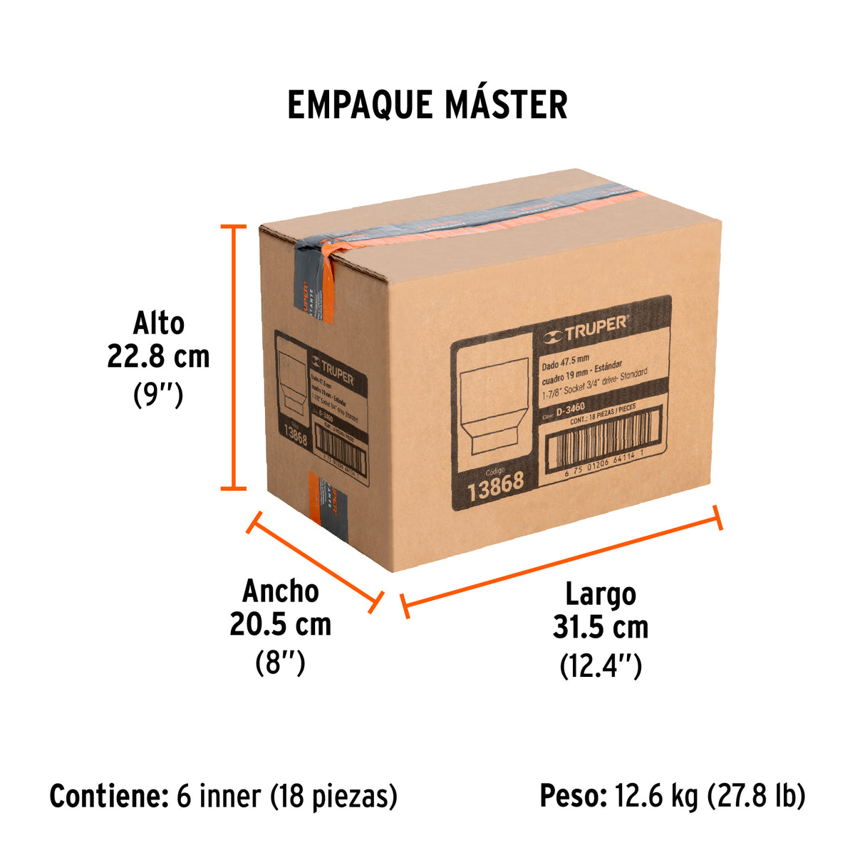 Dado de 12 puntas, cuadro 3/4" de 1-7/8"