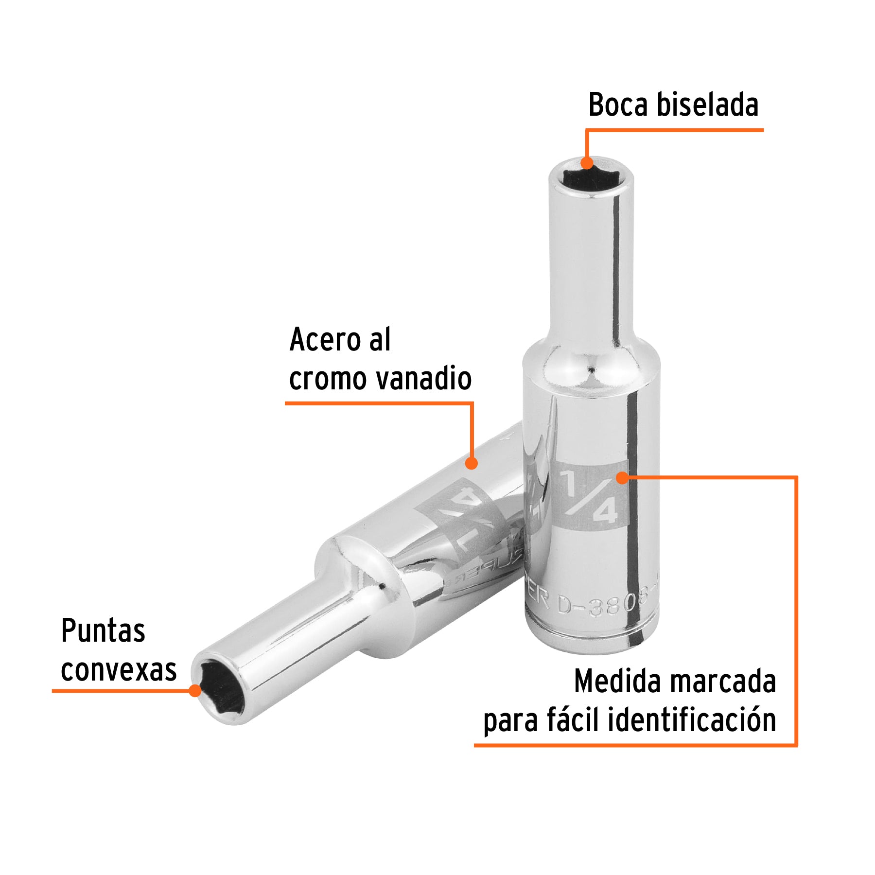 Dado largo de 1/4', 6 puntas, cuadro 3/8', Truper