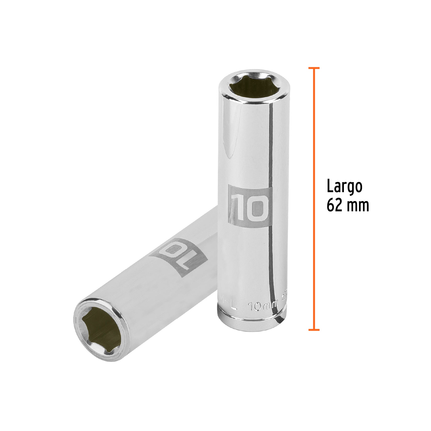 Dado de 6 puntas, largo, cuadro 3/8" de 10mm