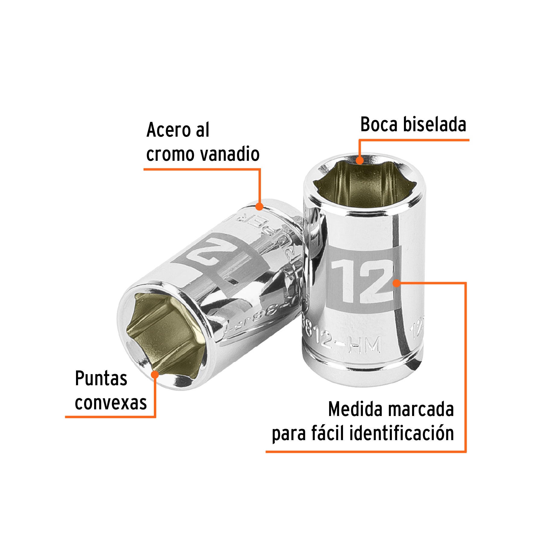 Dado de 6 puntas, cuadro 3/8", de 12mm