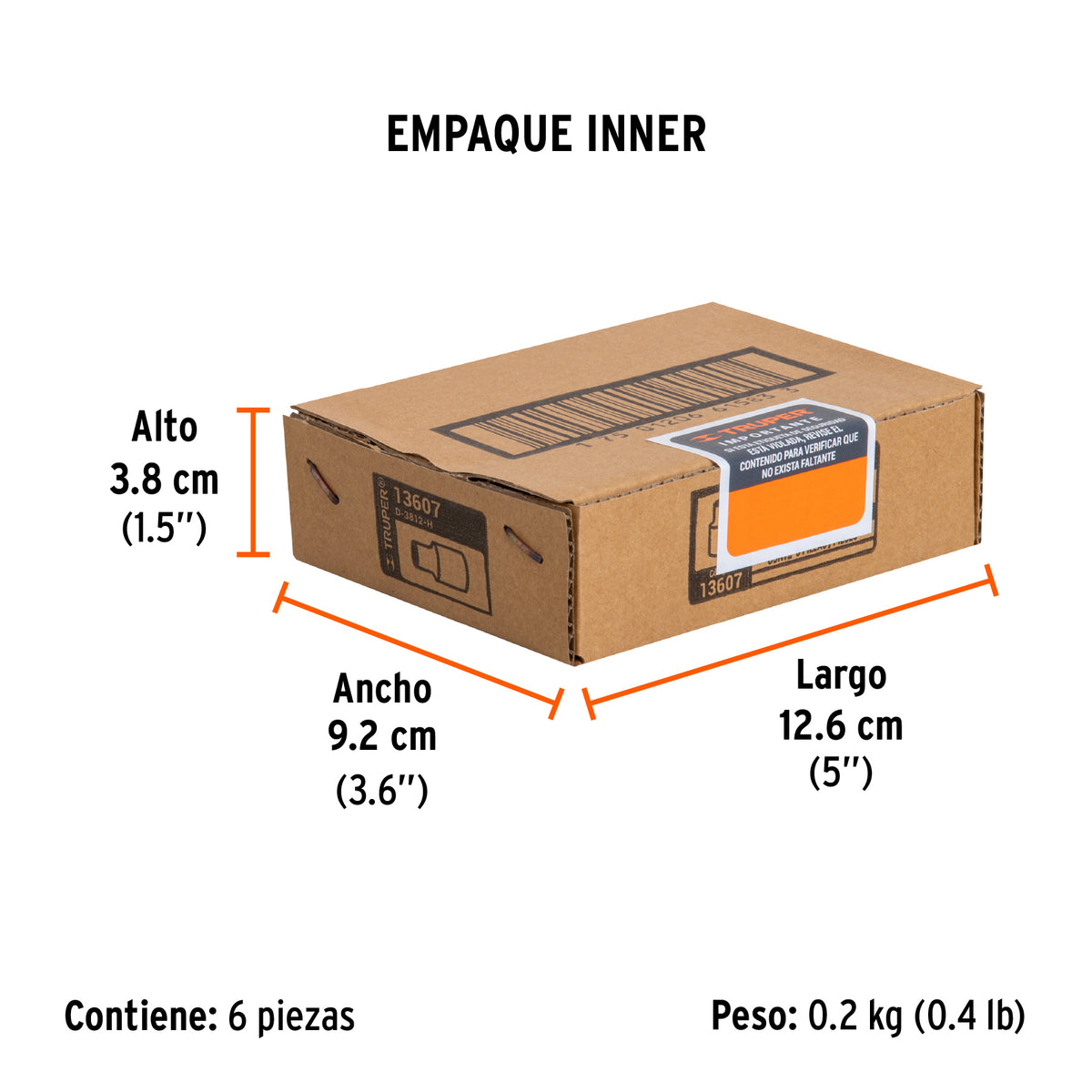 Dado de 6 puntas, cuadro 3/8" de 3/8"