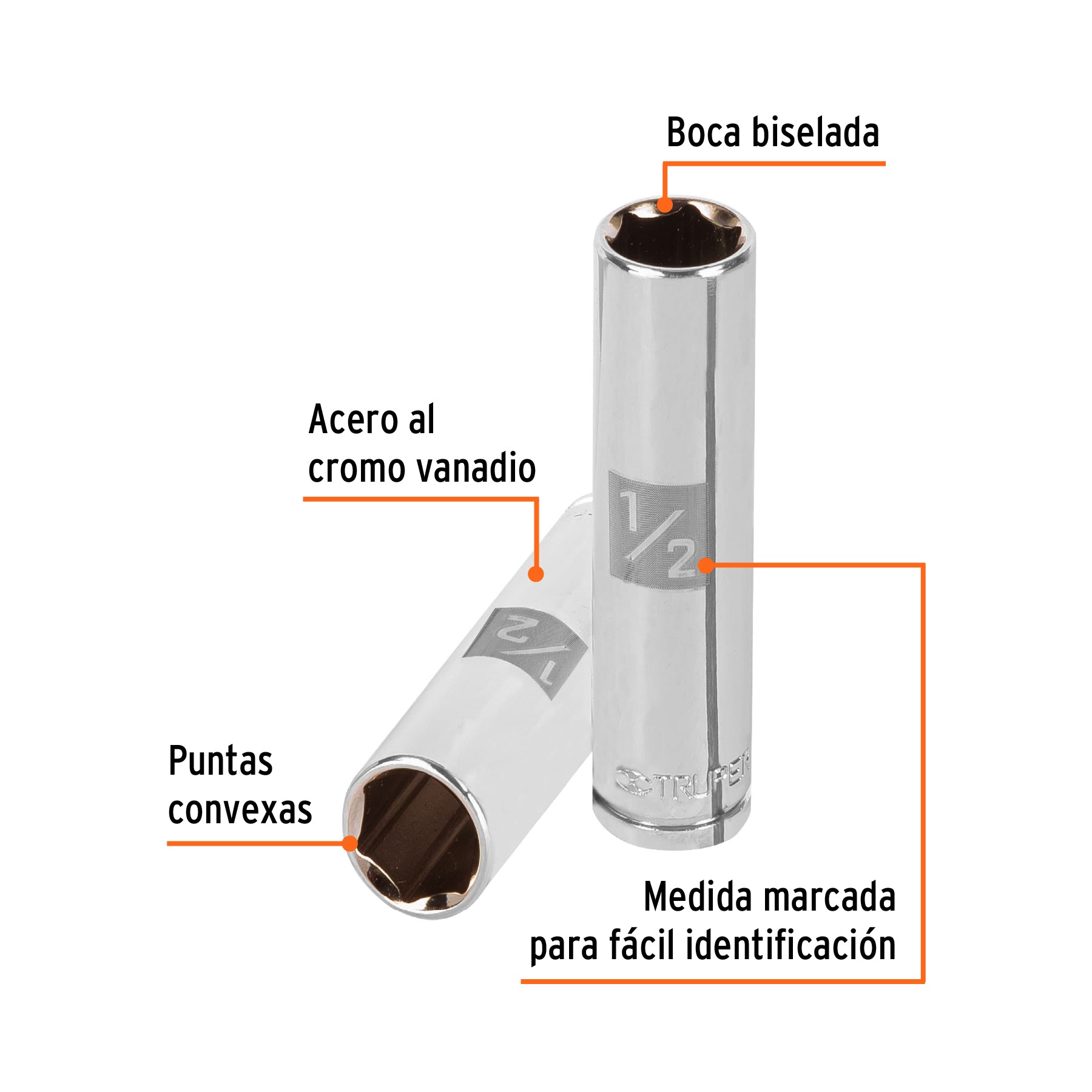 Dado de 6 puntas, largo, cuadro 3/8" de 1/2"