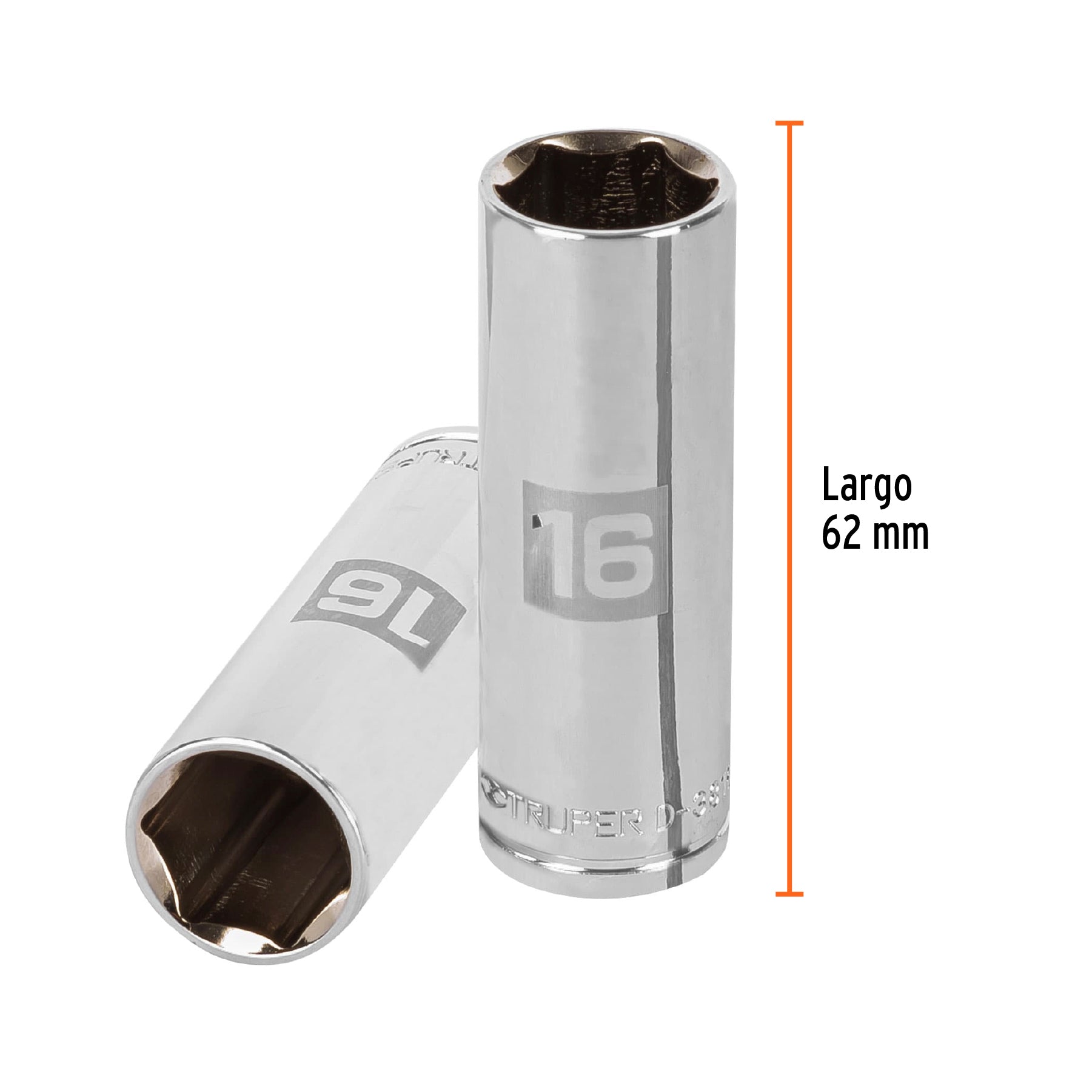 Dado de 6 puntas, largo, cuadro 3/8" de 16mm