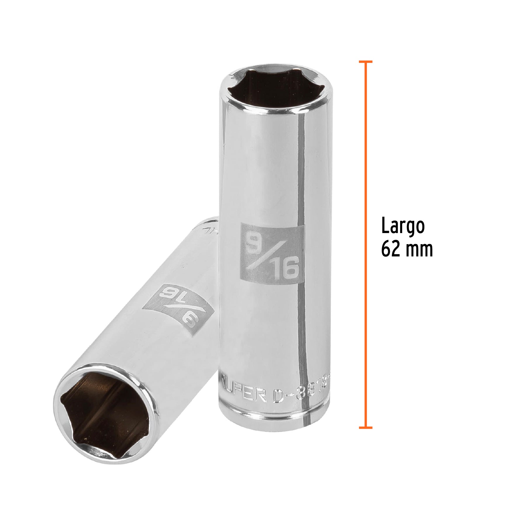 Dado de 6 puntas, largo, cuadro 3/8" de 9/16"