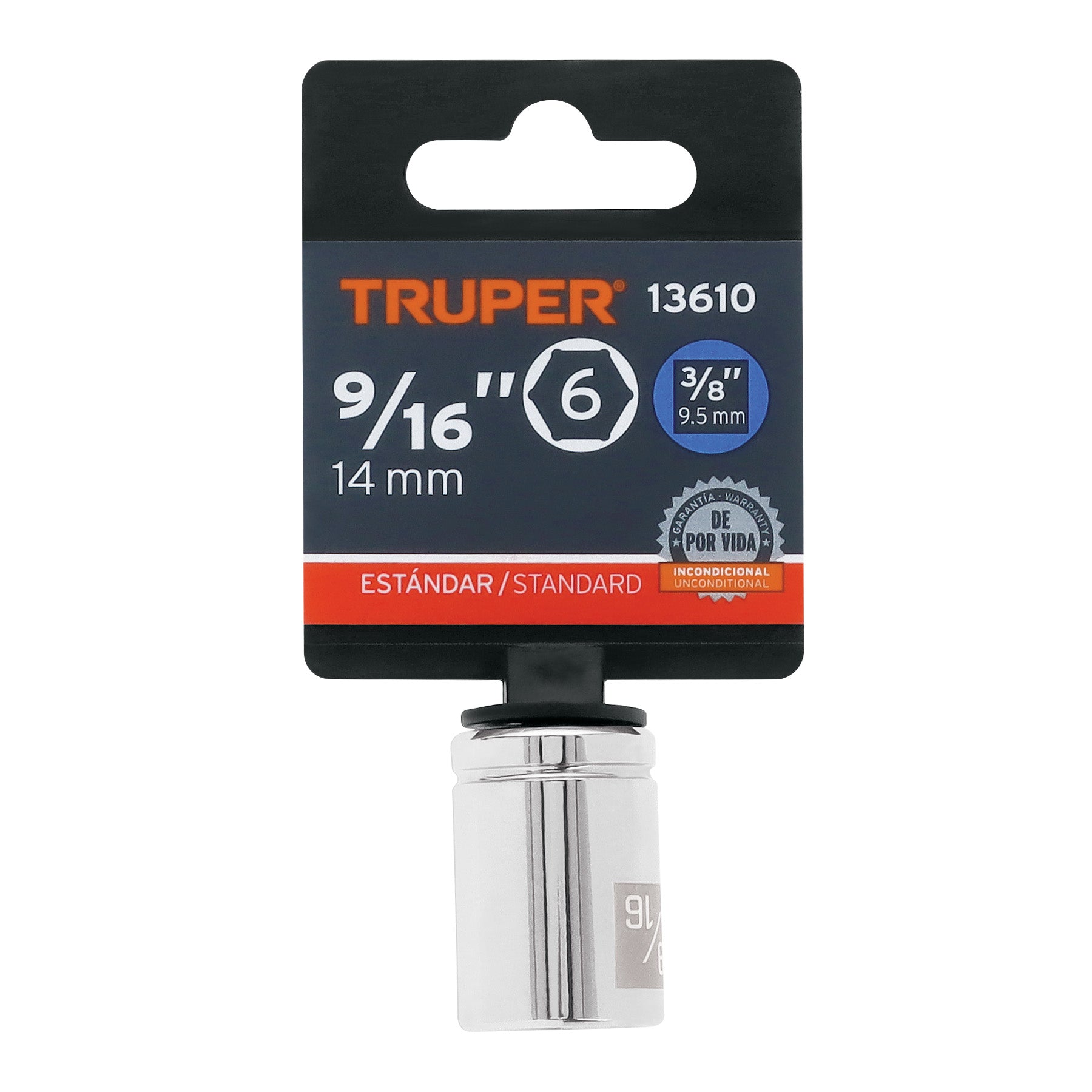 Dado de 6 puntas, cuadro 3/8", standard, de 9/16"