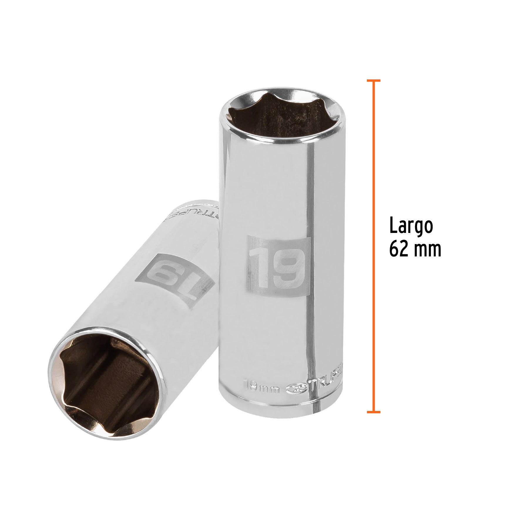 Dado de 6 puntas, largo, cuadro 3/8" de 19mm