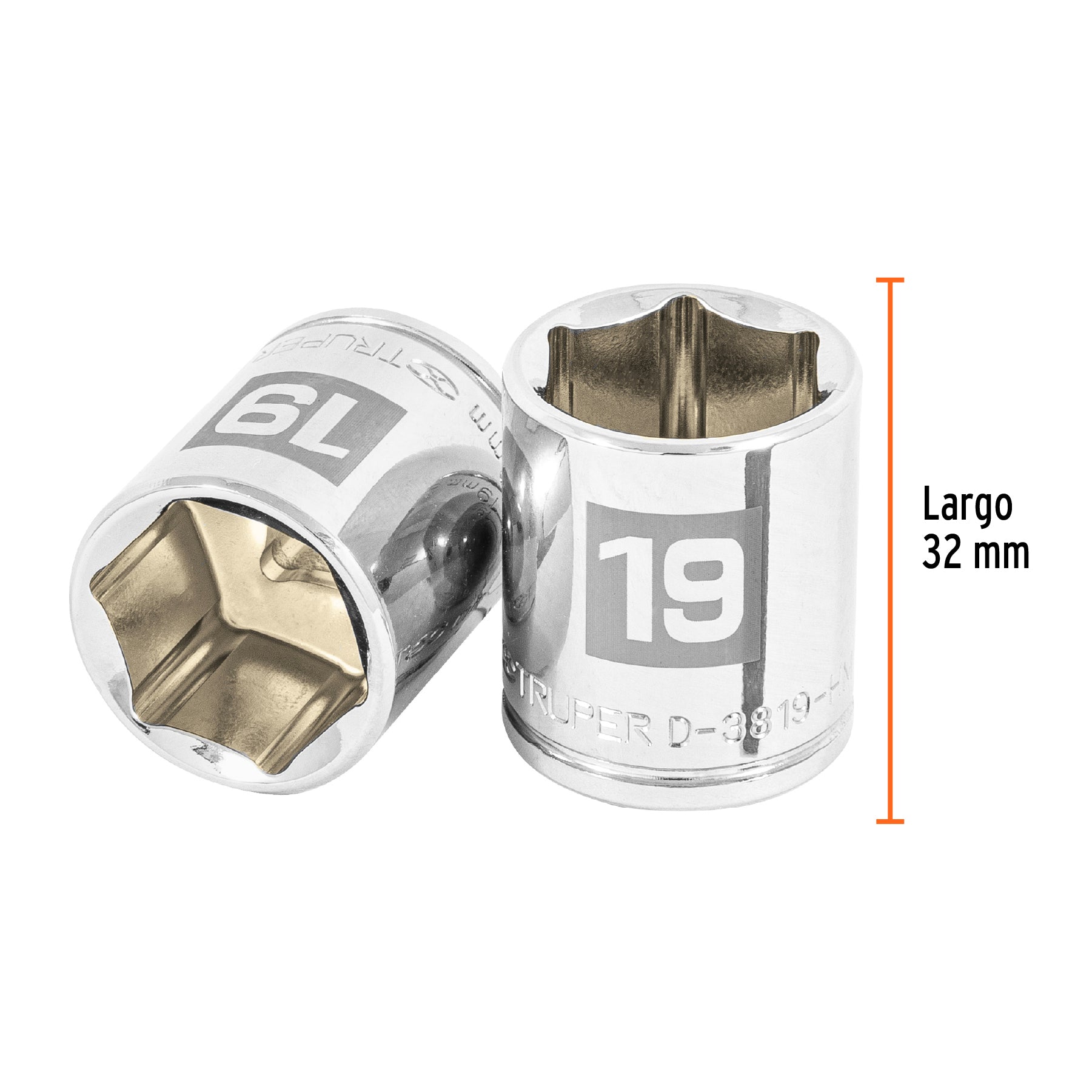 Dado de 6 puntas, cuadro 3/8", de 19mm