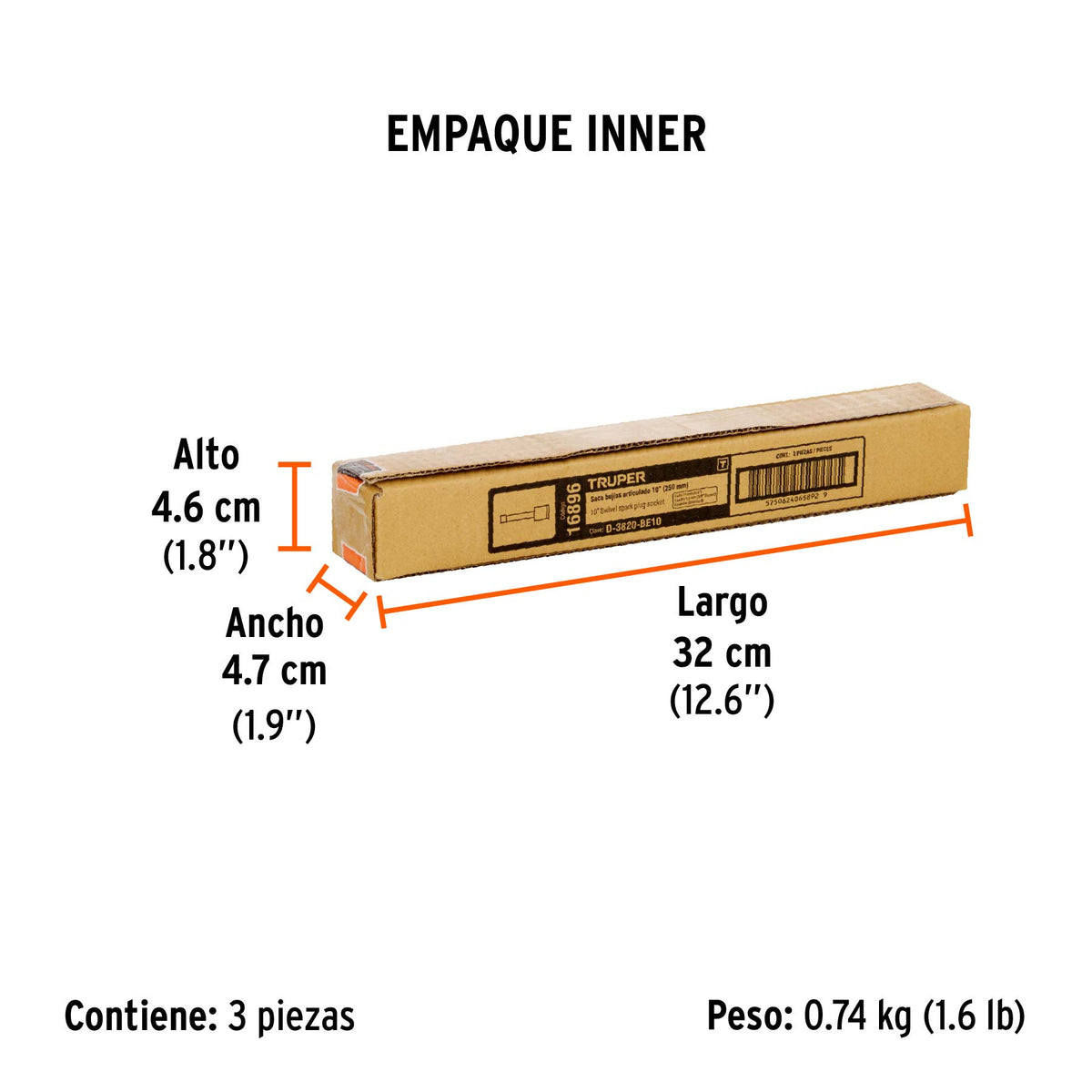 Dado p/bujías 5/8" articulado con extensión 10", cuadro 3/8"