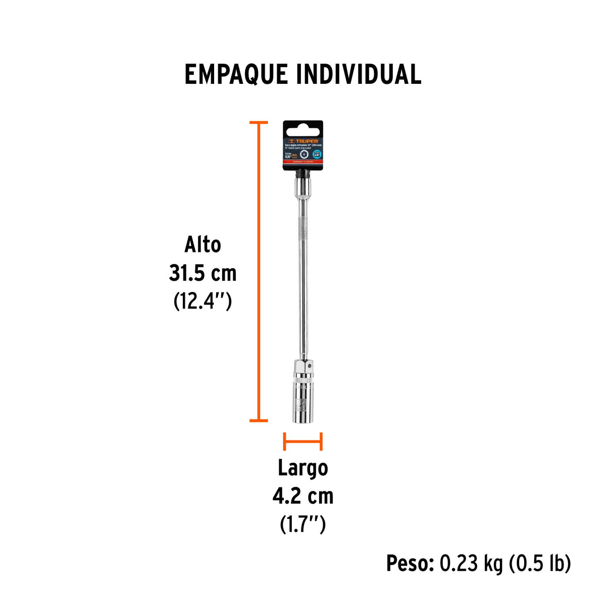 Dado p/bujías 5/8" articulado con extensión 10", cuadro 3/8"