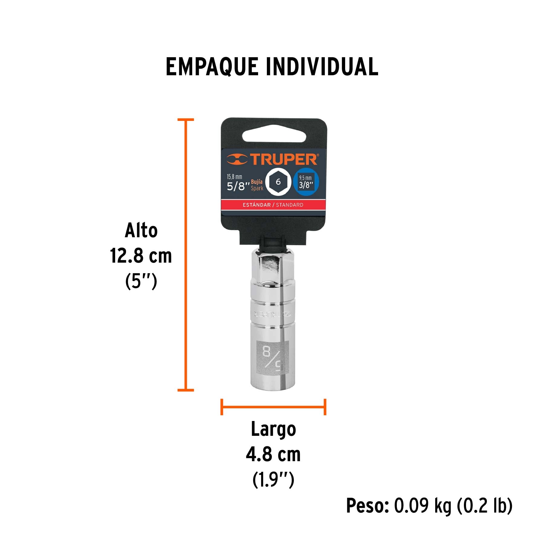 Dado de 6 puntas de 5/8" para bujías, cuadro 3/8"