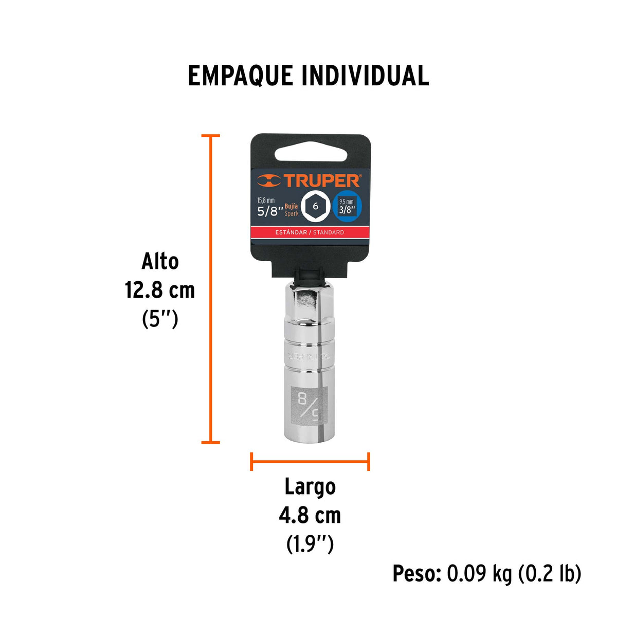 Dado de 6 puntas de 5/8" para bujías, cuadro 3/8"