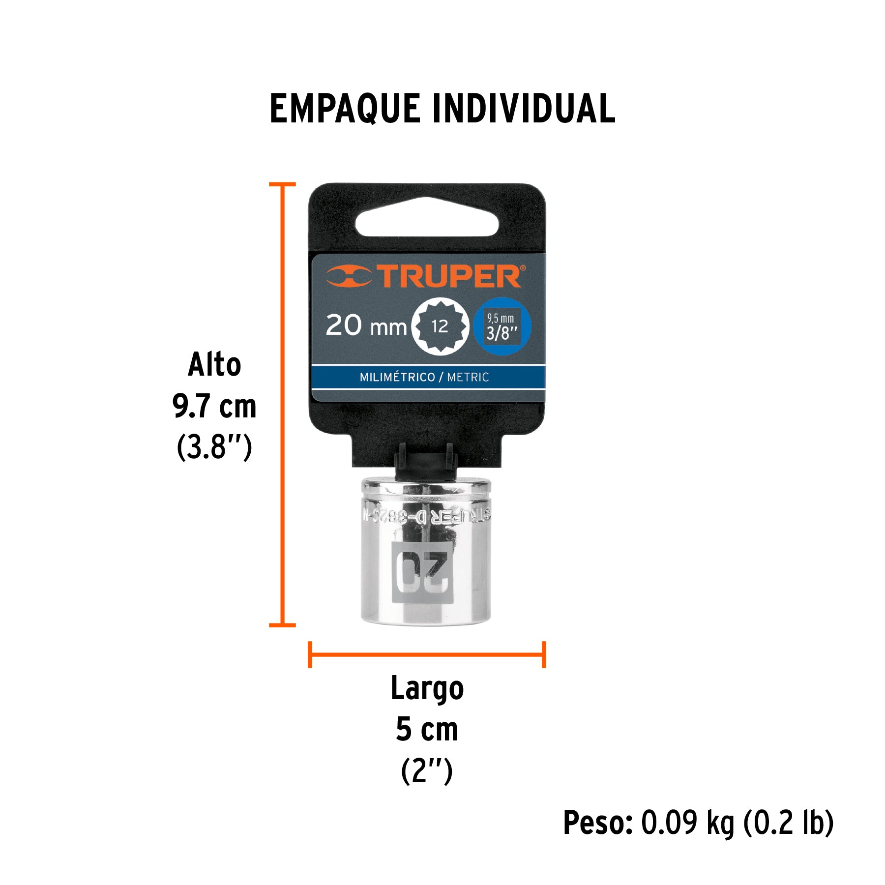 Dado de 12 puntas, cuadro 3/8" de 20mm