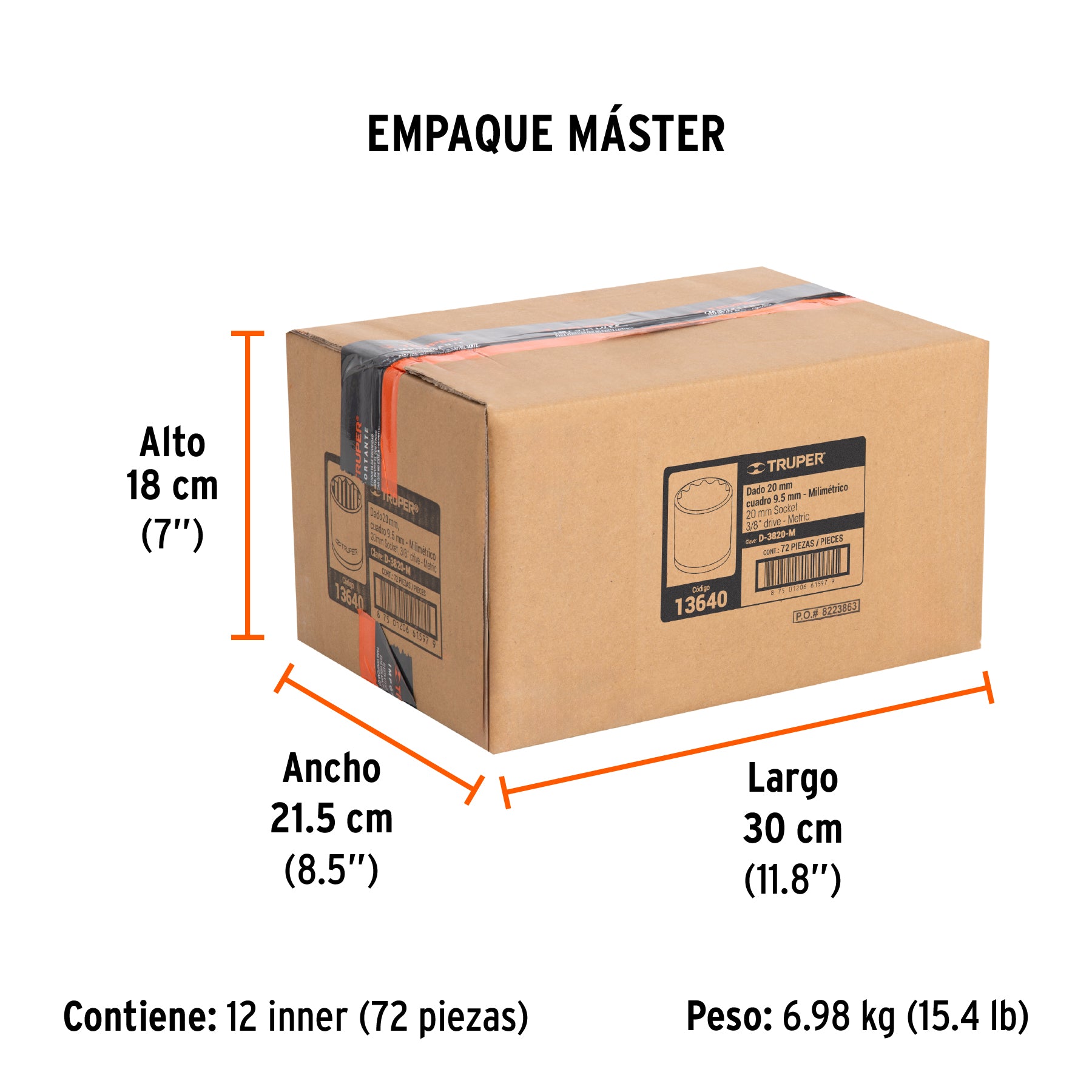 Dado de 12 puntas, cuadro 3/8" de 20mm