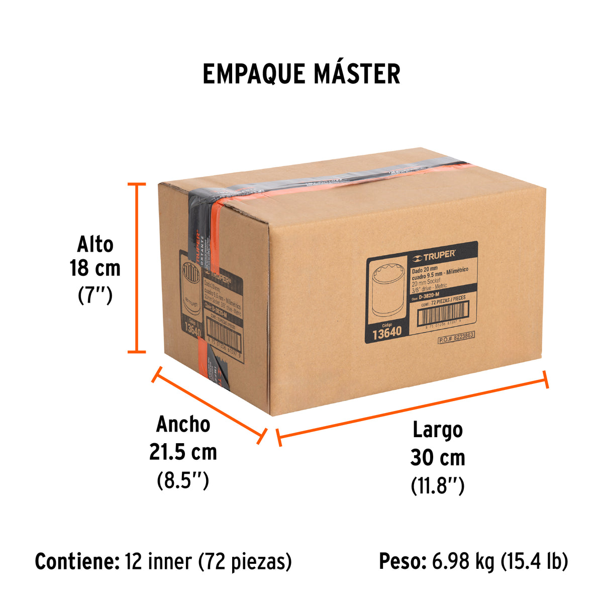 Dado de 12 puntas, cuadro 3/8" de 20mm