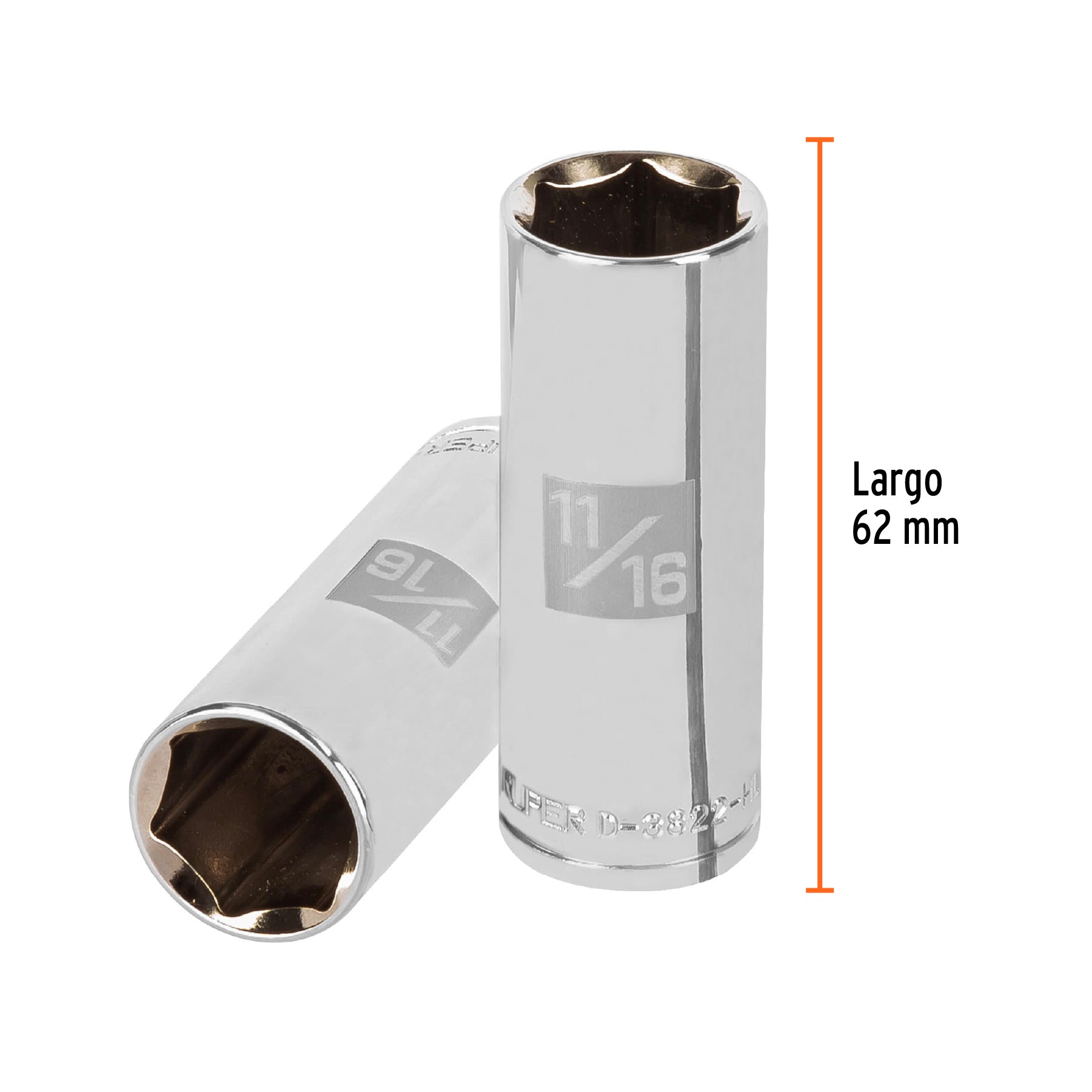 Dado de 6 puntas, largo, cuadro 3/8" de 11/16"