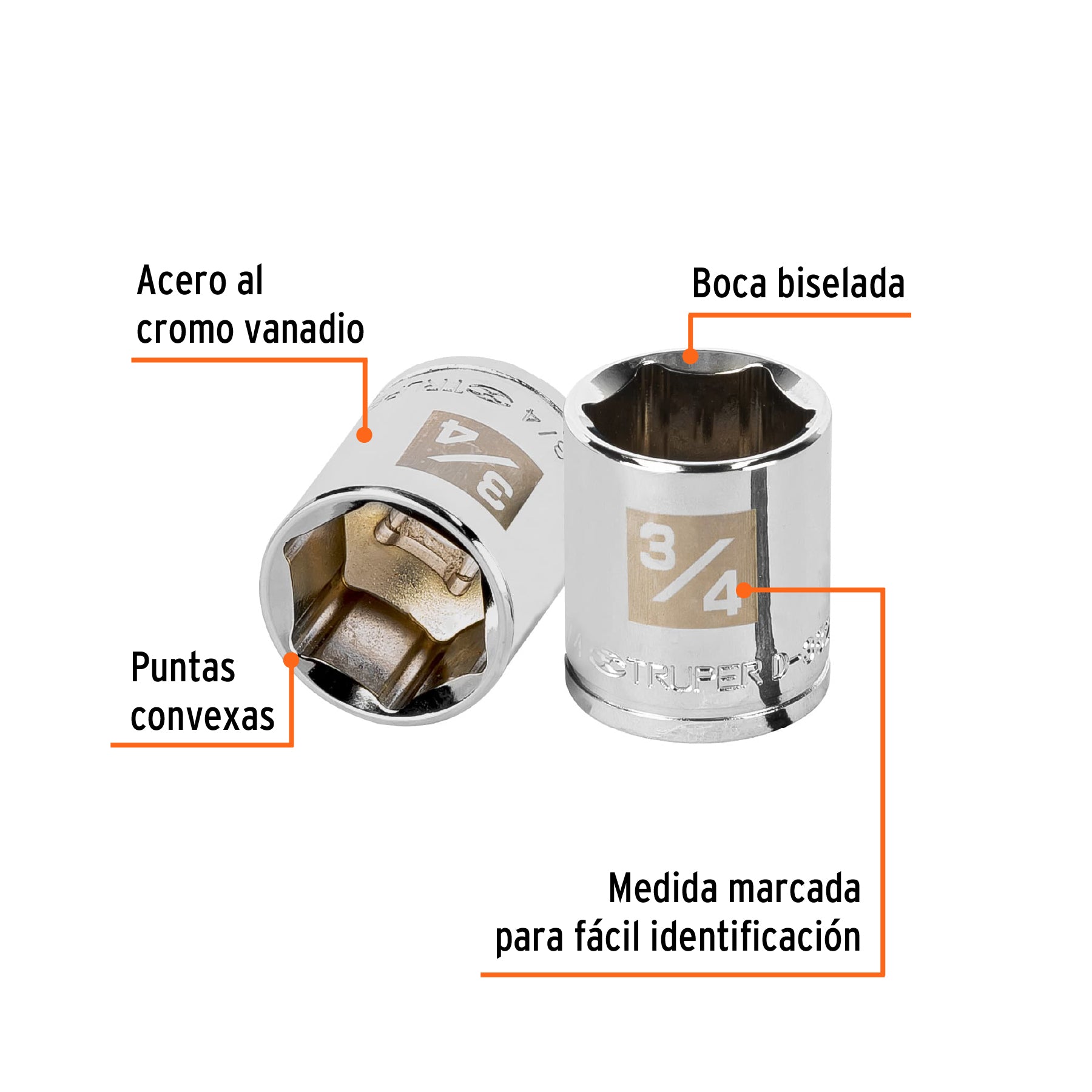 Dado de 6 puntas, cuadro 3/8" de 3/4"