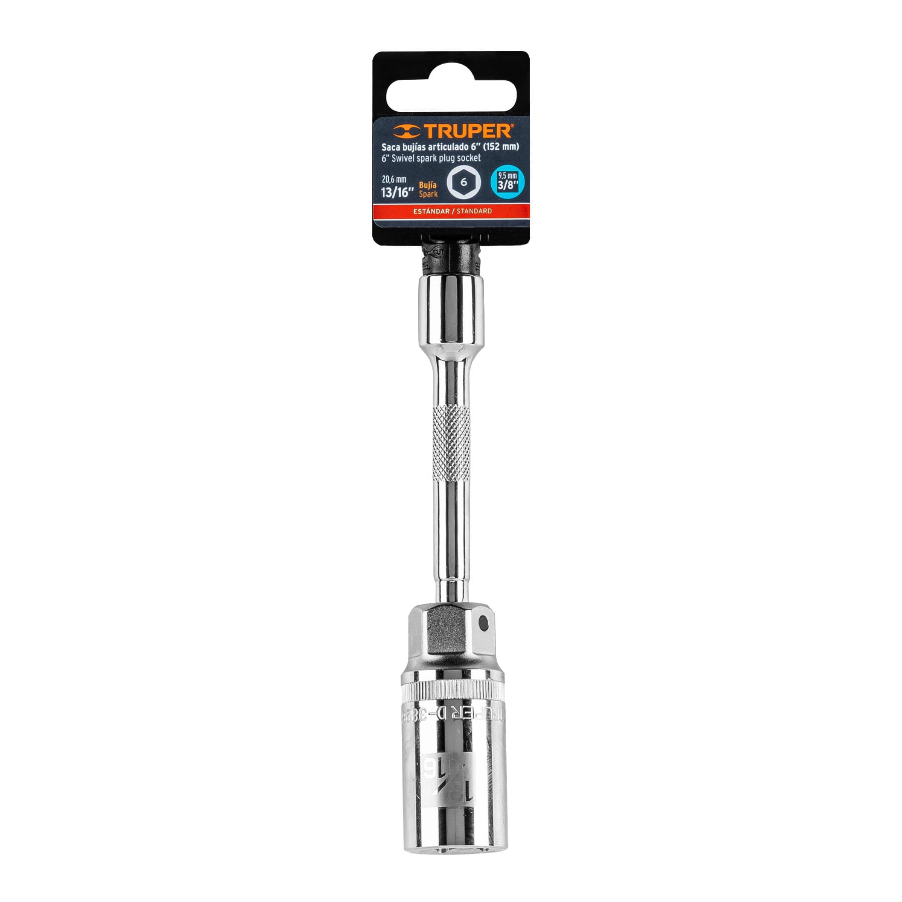 Dado bujías 13/16" articulado con extensión 6", cuadro 3/8"