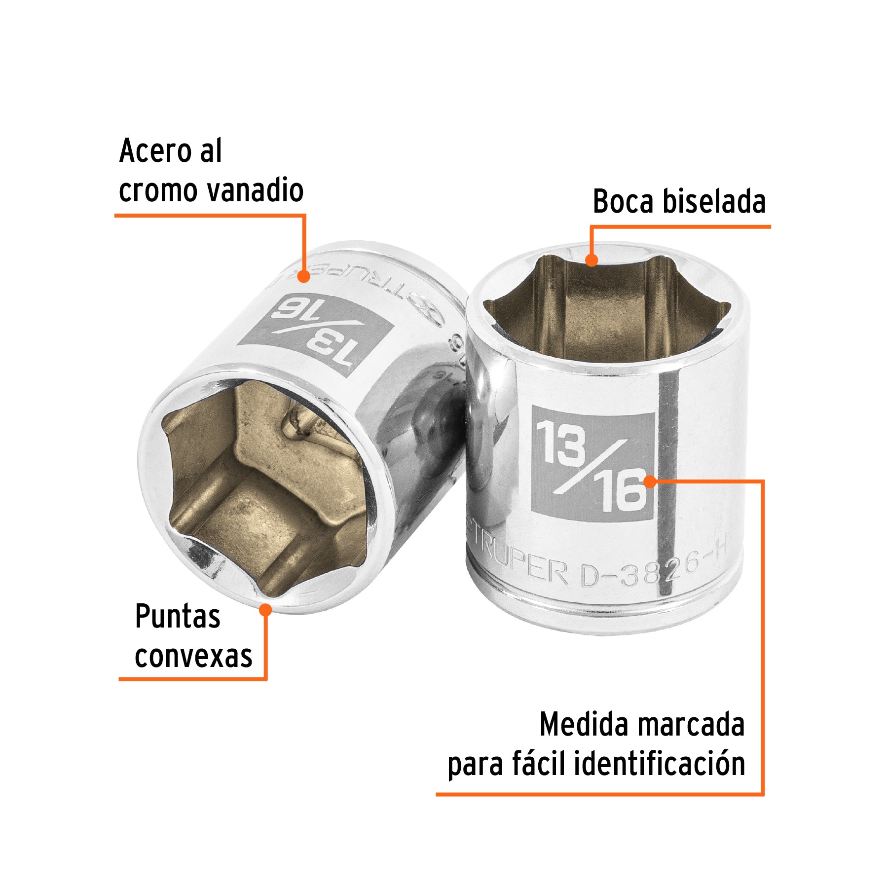 Dado de 6 puntas, cuadro 3/8" de 7/8"