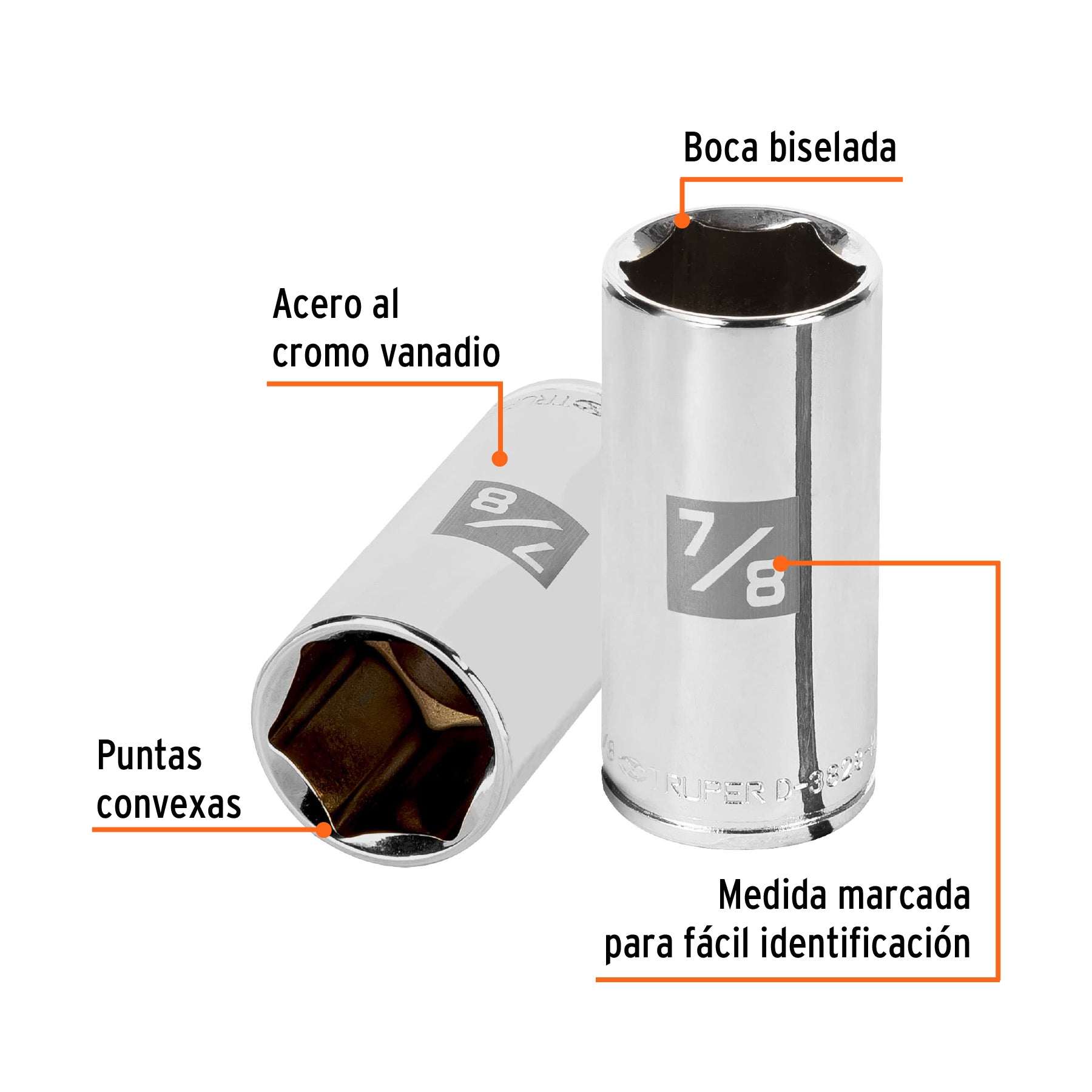 Dado de 6 puntas, largo, cuadro 3/8" de 7/8"