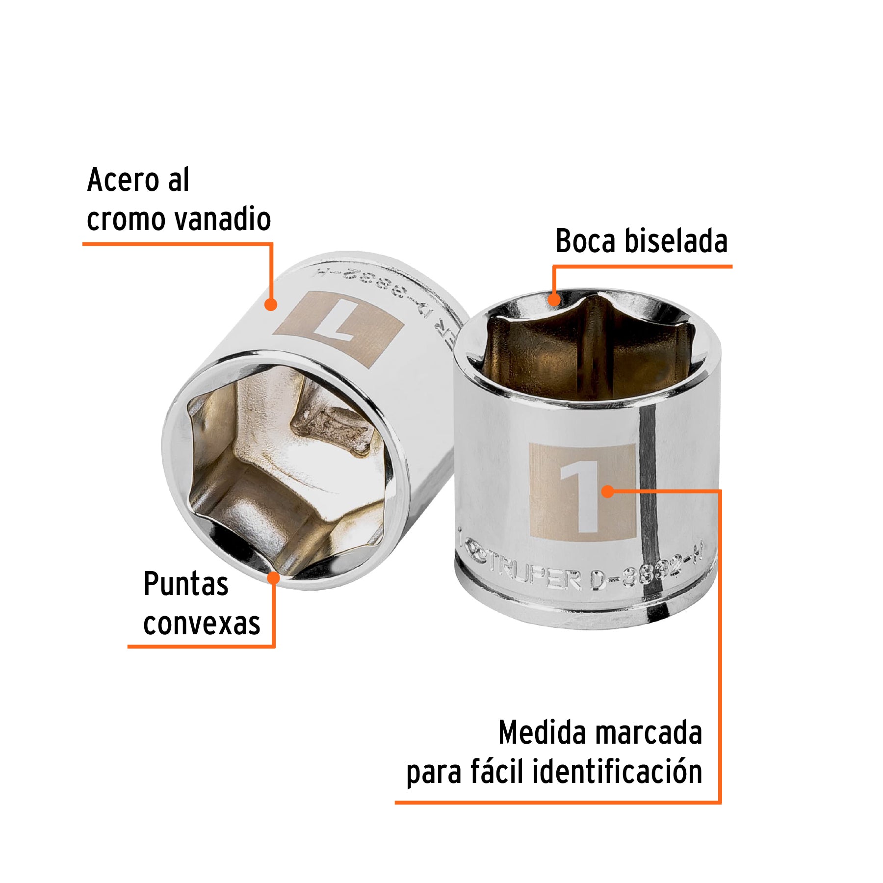 Dado de 6 puntas, cuadro 3/8" de 1"