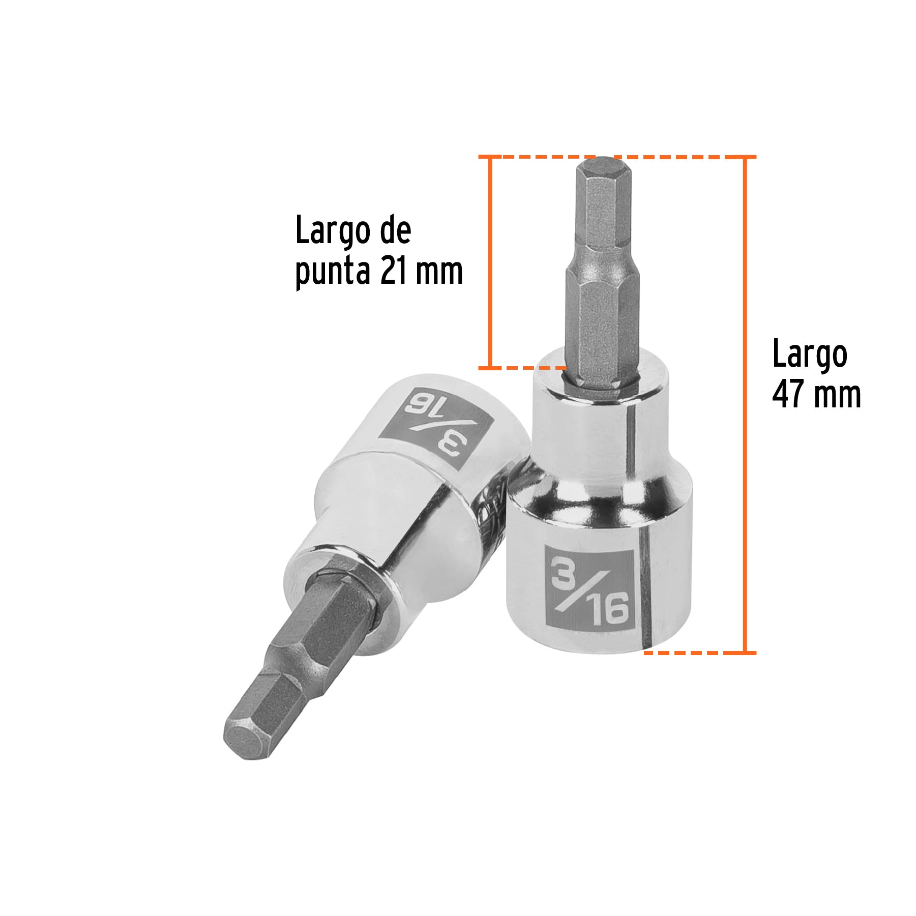 Dados de punta hexagonal, cuadro 3/8" de 3/16"