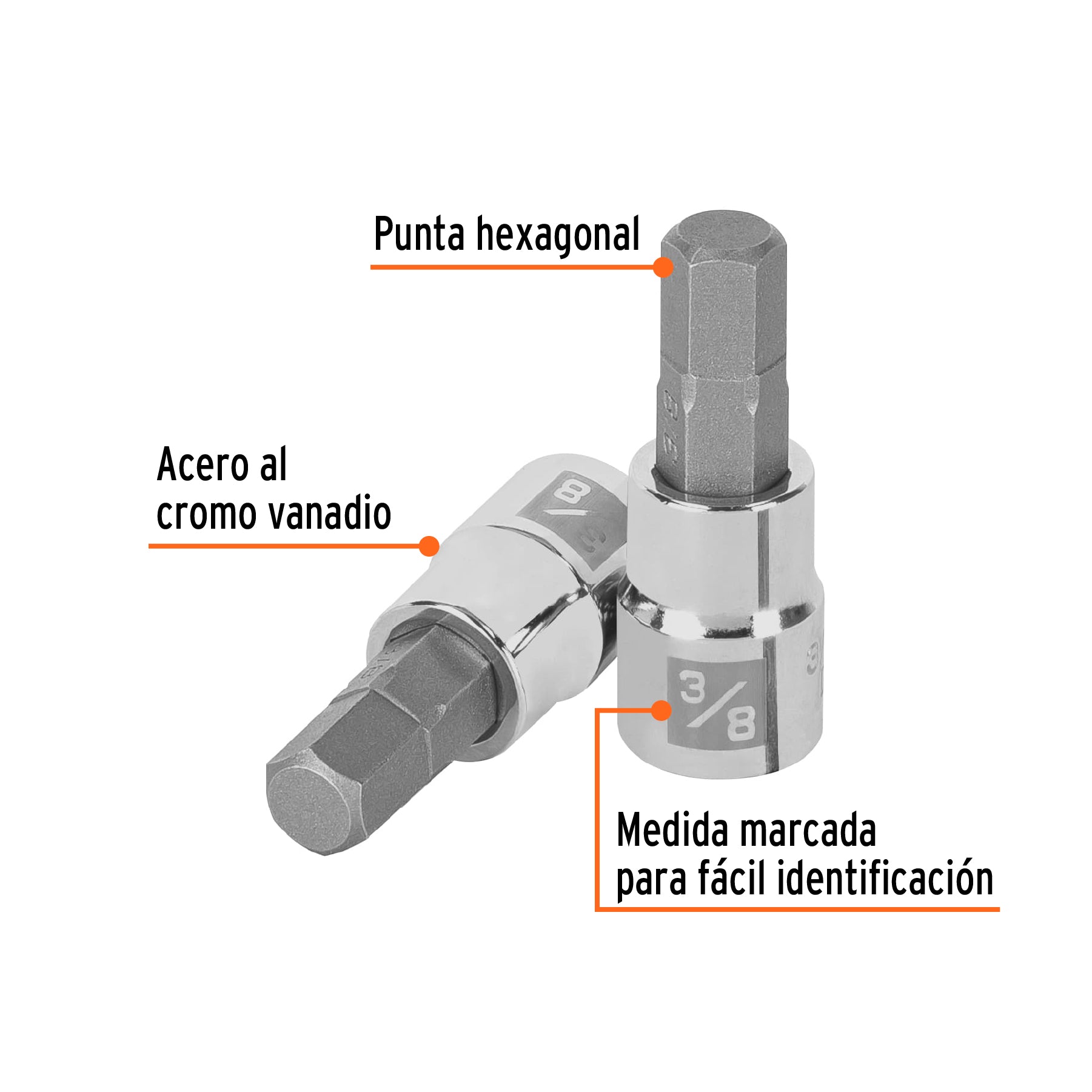 Dados de punta hexagonal, cuadro 3/8" de 3/8"