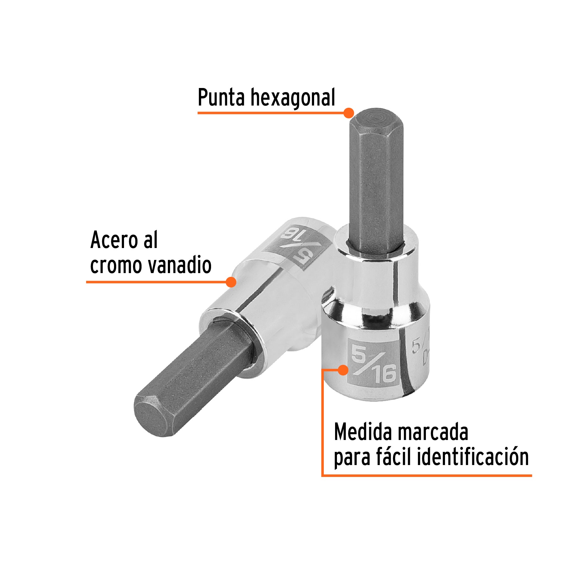 Dados de punta hexagonal, cuadro 3/8" de 5/16"