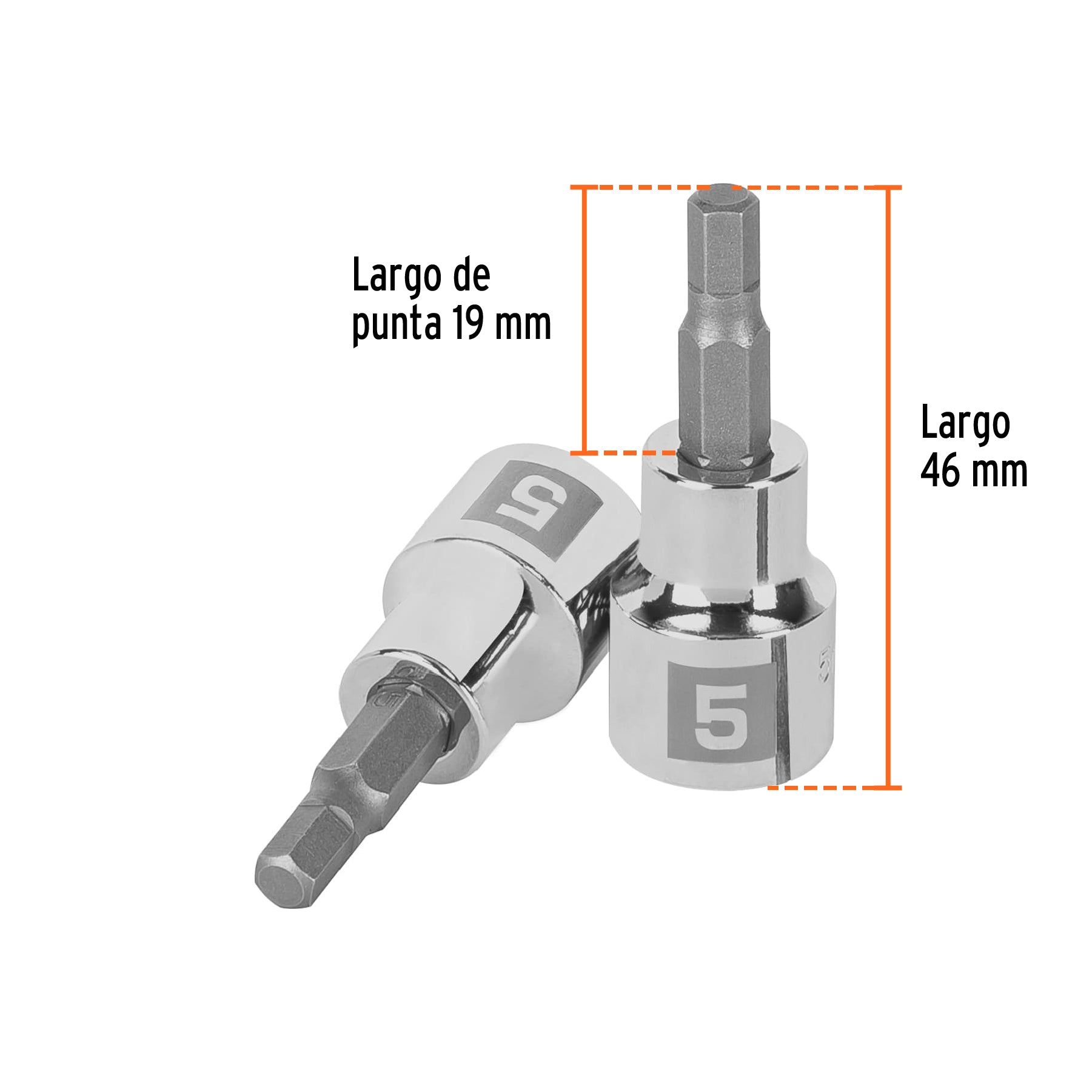 Dados de punta hexagonal, cuadro 3/8" de 5mm.