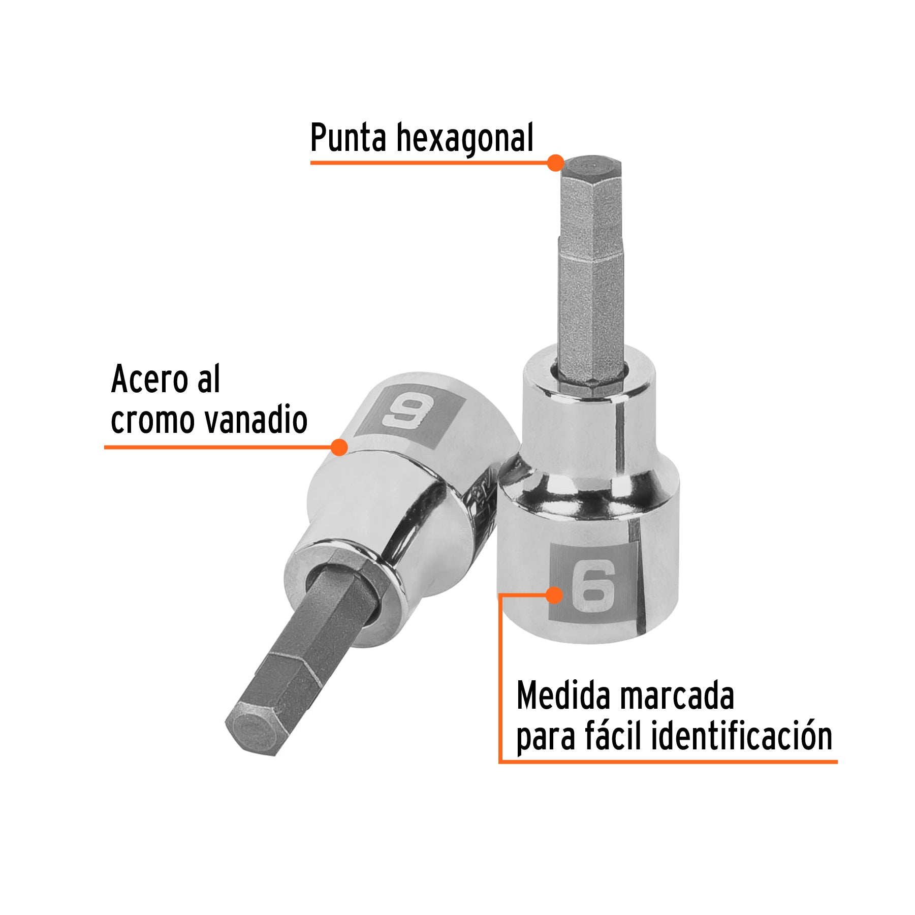 Dados de punta hexagonal, cuadro 3/8" de 6mm.