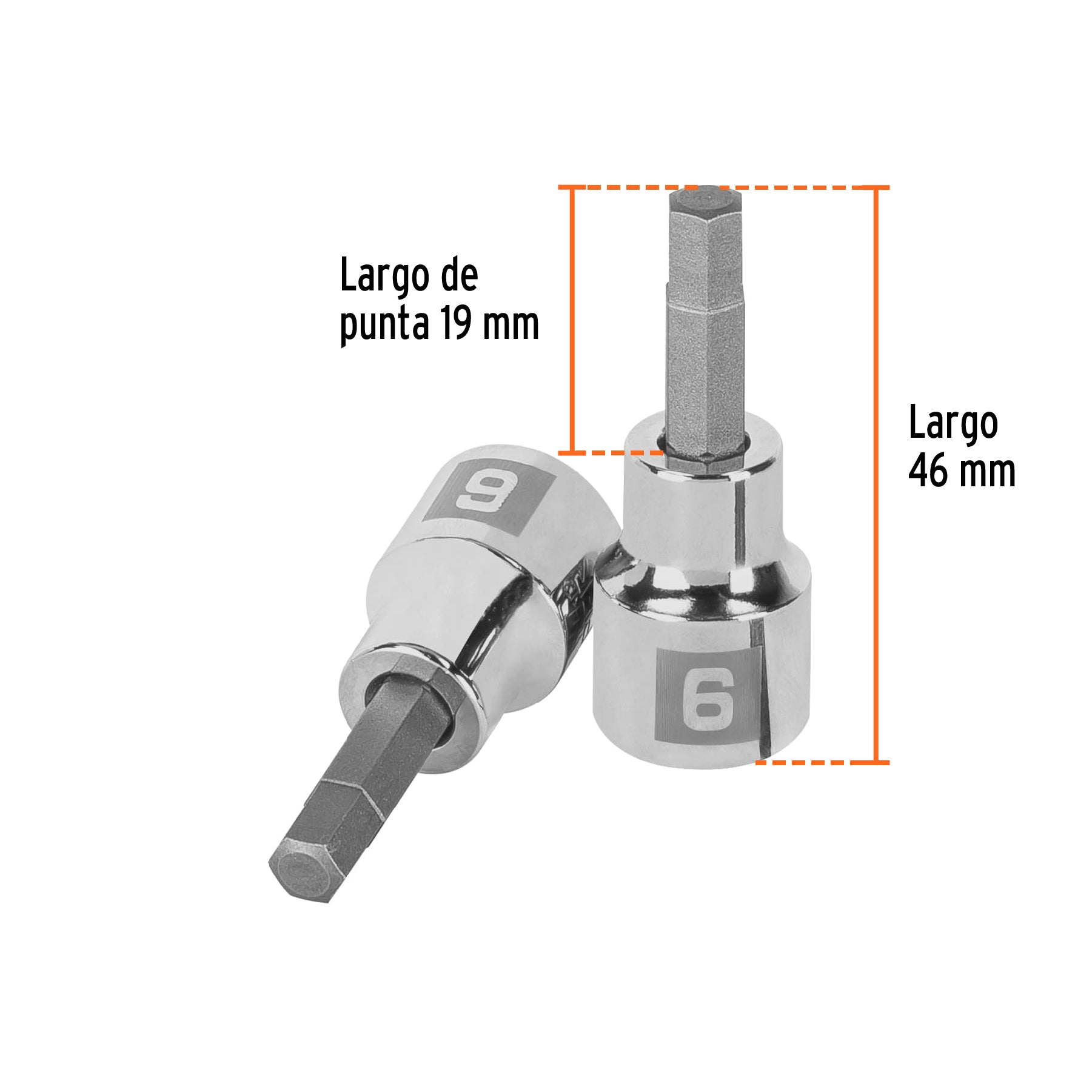 Dados de punta hexagonal, cuadro 3/8" de 6mm.