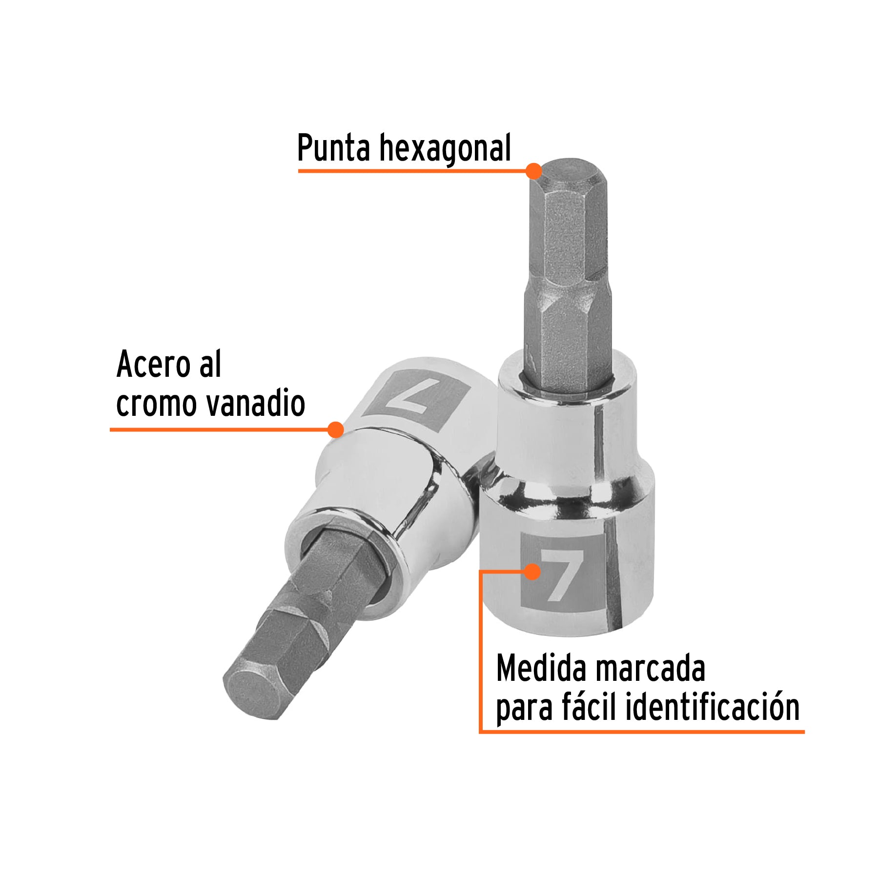 Dados de punta hexagonal, cuadro 3/8" de 7mm.