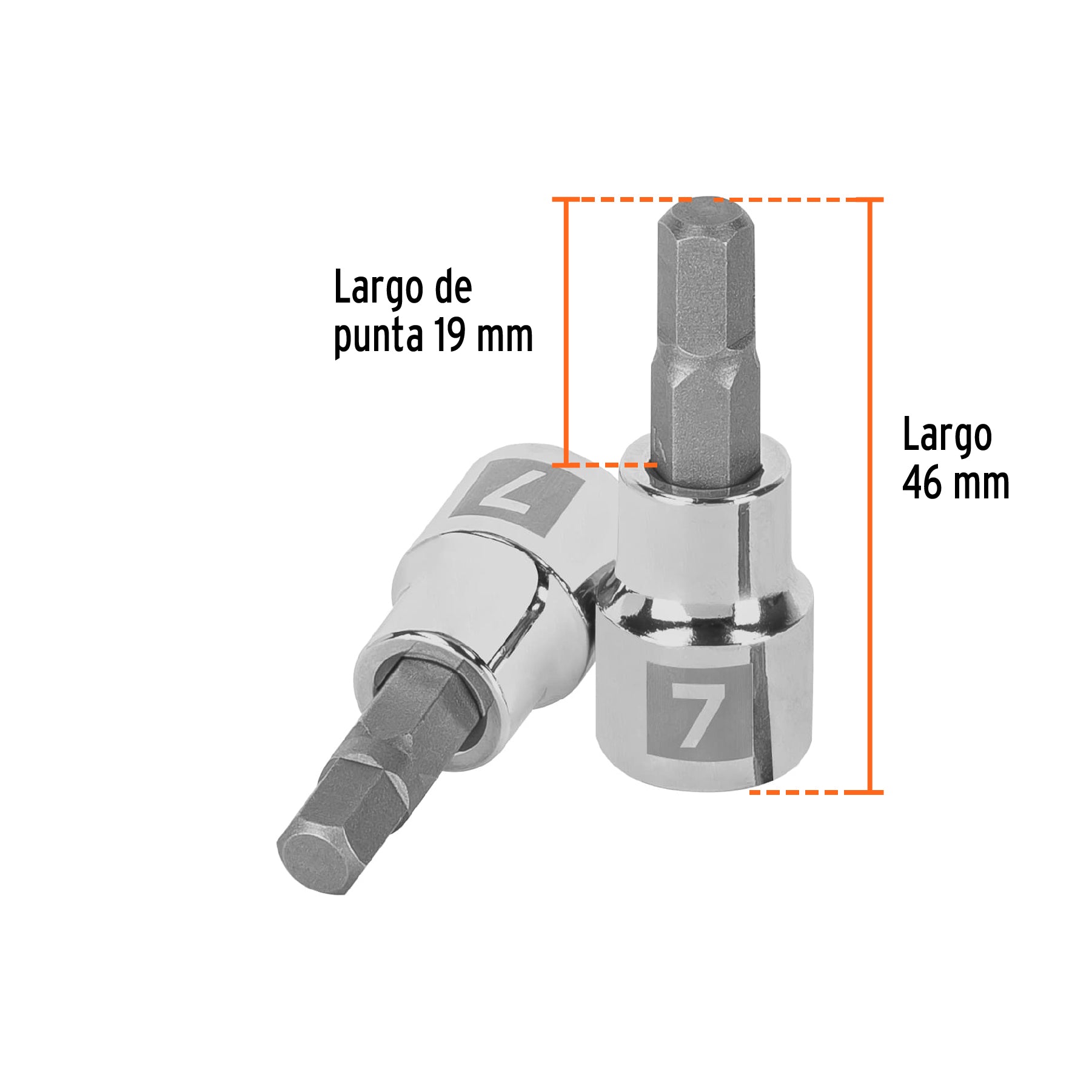 Dados de punta hexagonal, cuadro 3/8" de 7mm.
