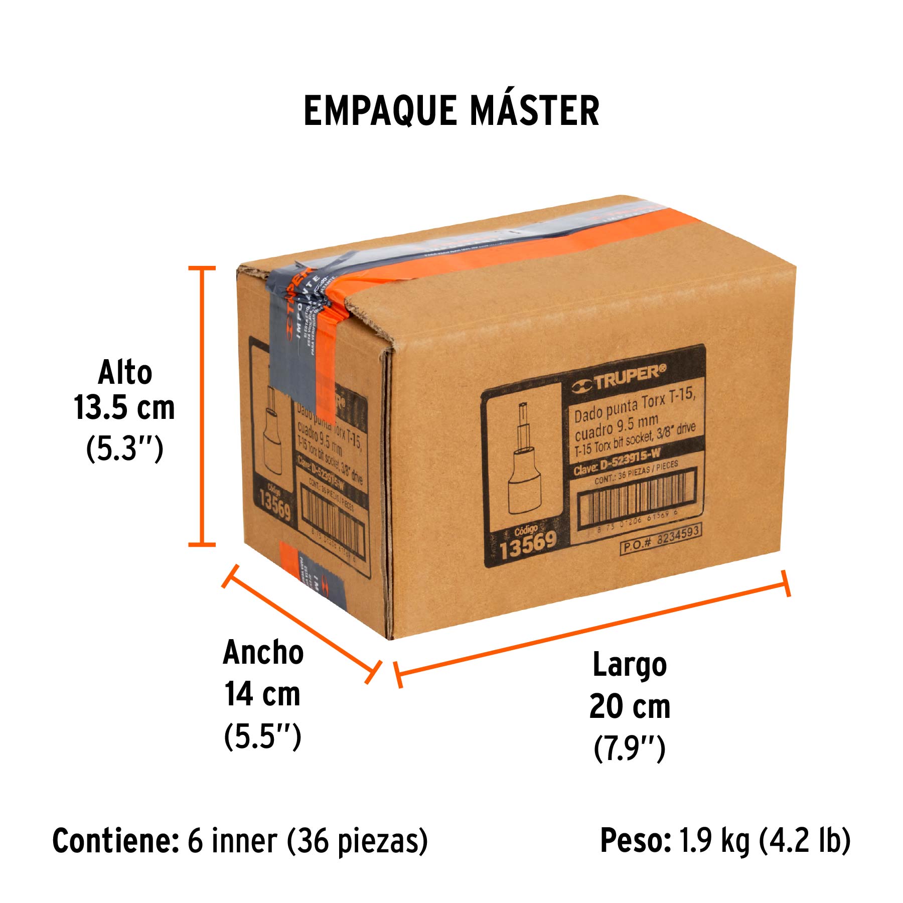Dados punta torx, cuadro 3/8", t-15