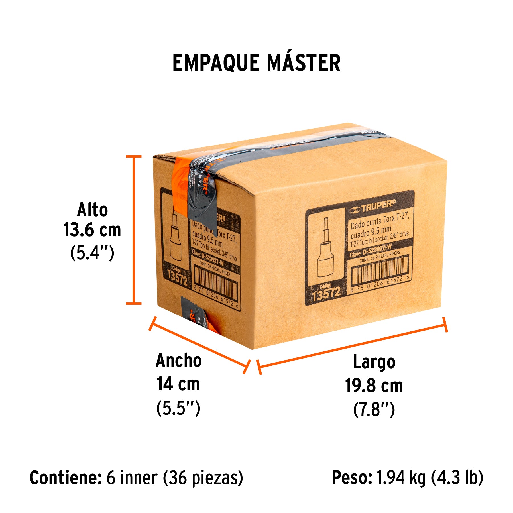 Dados punta torx, cuadro 3/8", t-27