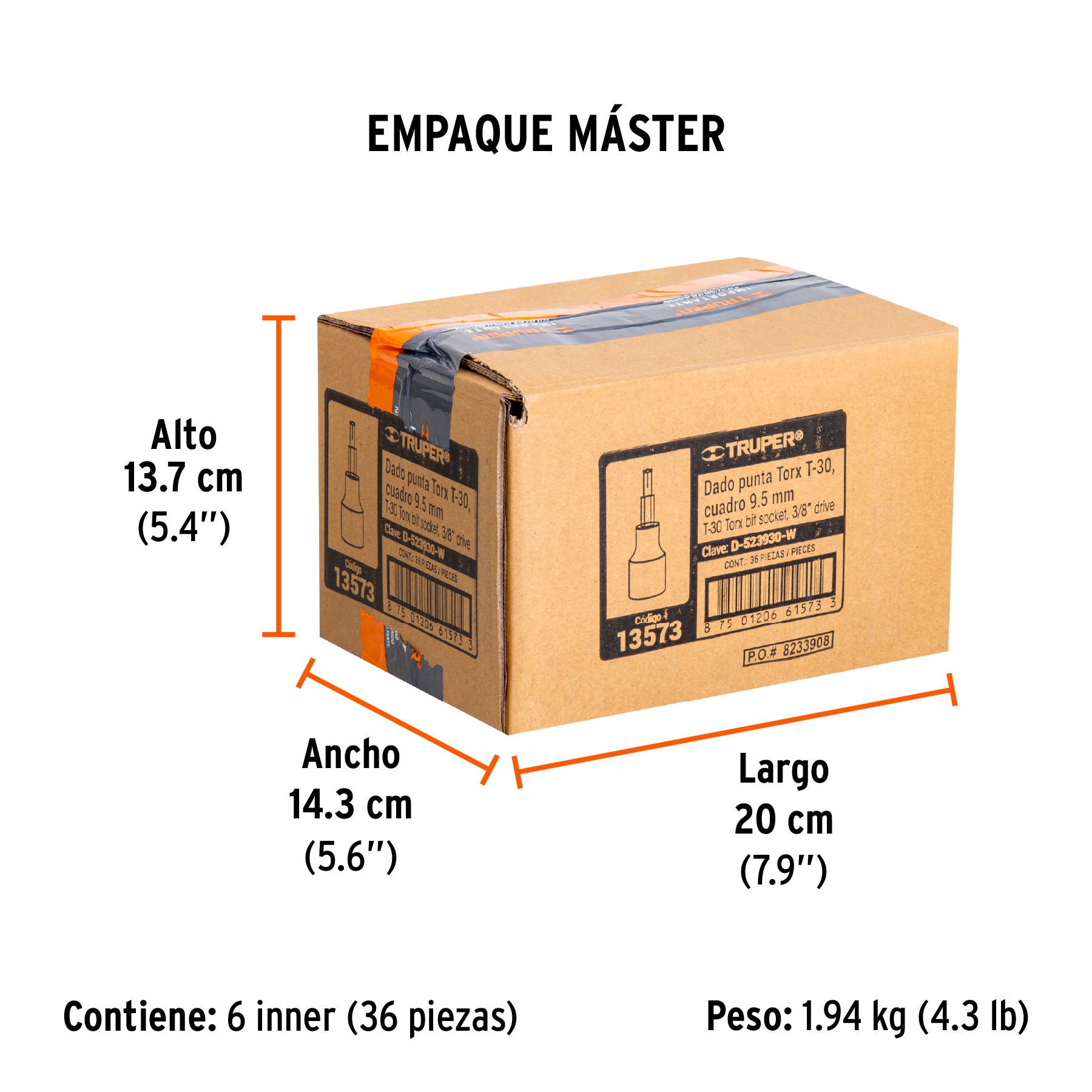 Dados punta torx, cuadro 3/8", t-30